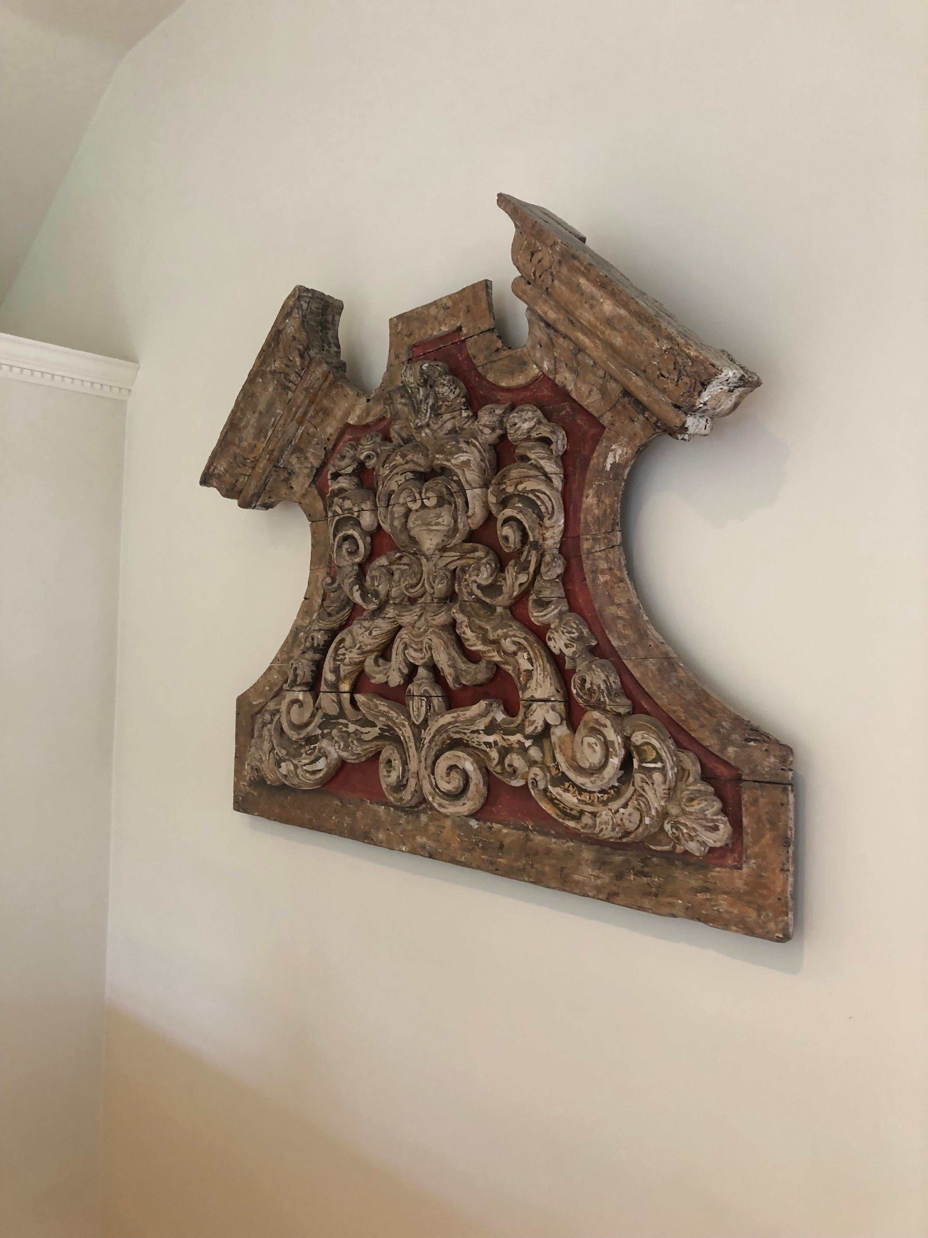 Monumental One of a Kind 19th Century Architectural Fragment Wall Sculpture In Distressed Condition For Sale In Hopewell, NJ