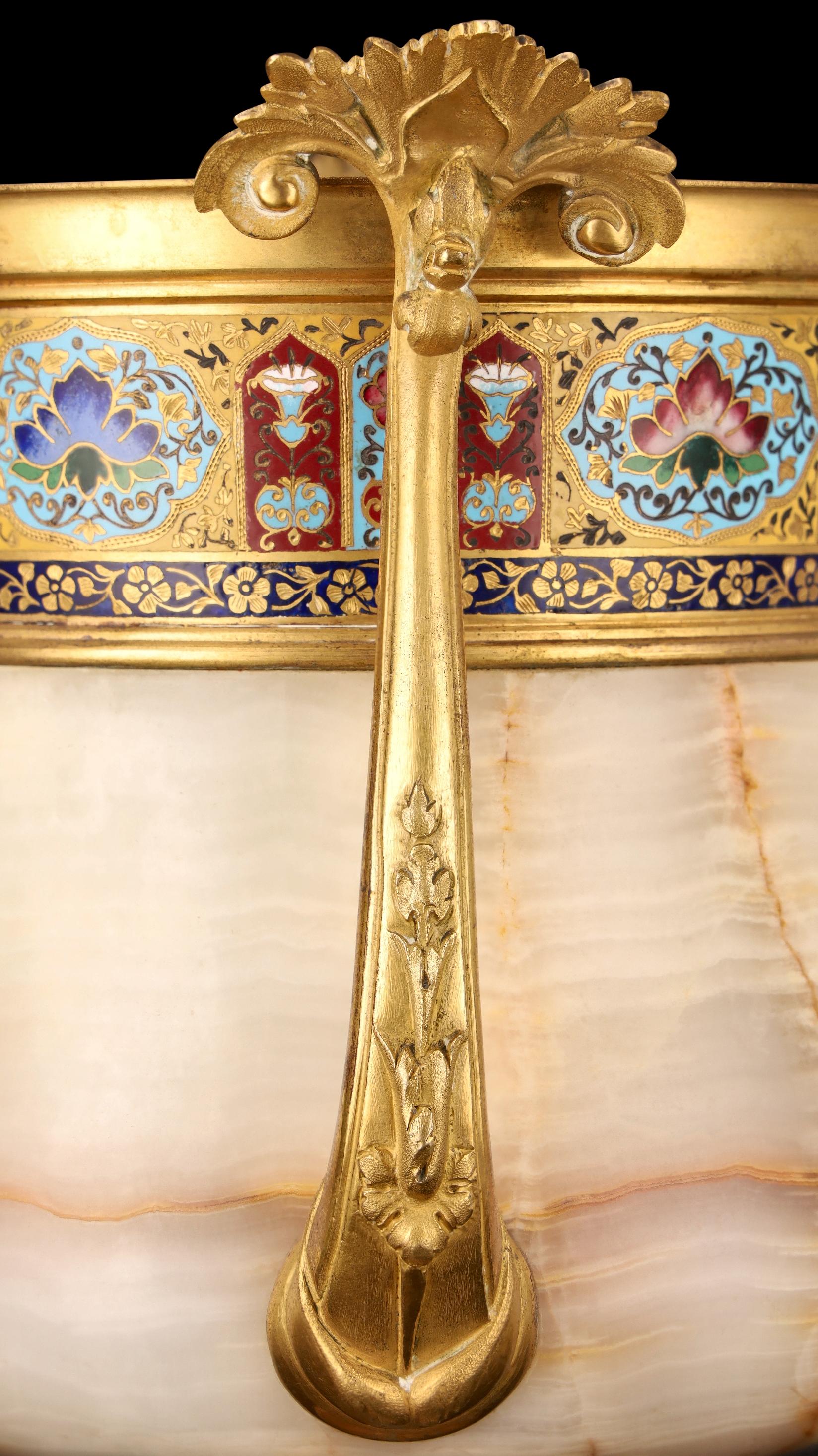 MONUMENTAL ONYX AND GILT BRONZE CUP WITH POLYCHROME ENAMELS, Napoleon III, 1880 For Sale 5