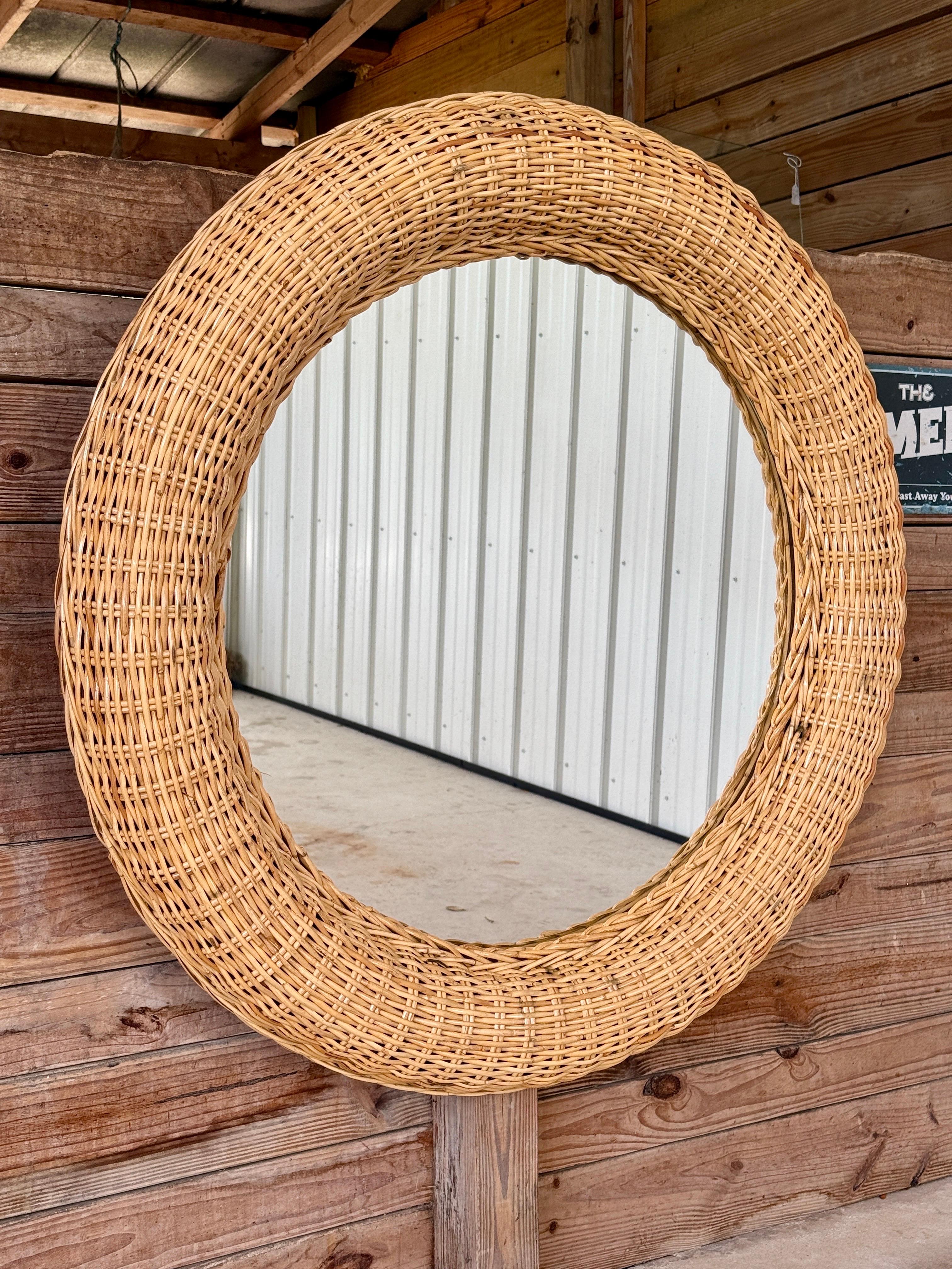 Monumental Organic Modern Coastal Large Braid Rattan Wall Mirror by Wicker Works For Sale 6