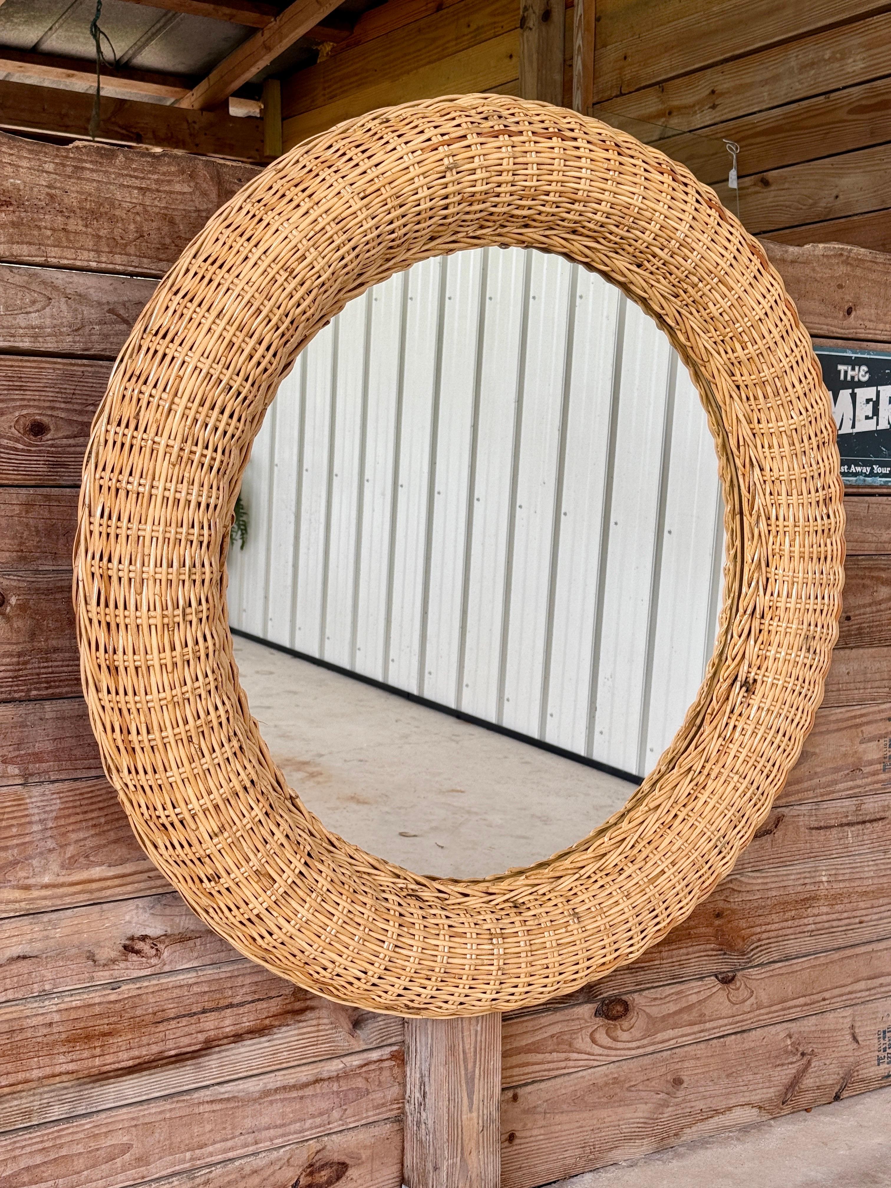 Monumental Organic Modern Coastal Large Braid Rattan Wall Mirror by Wicker Works For Sale 7