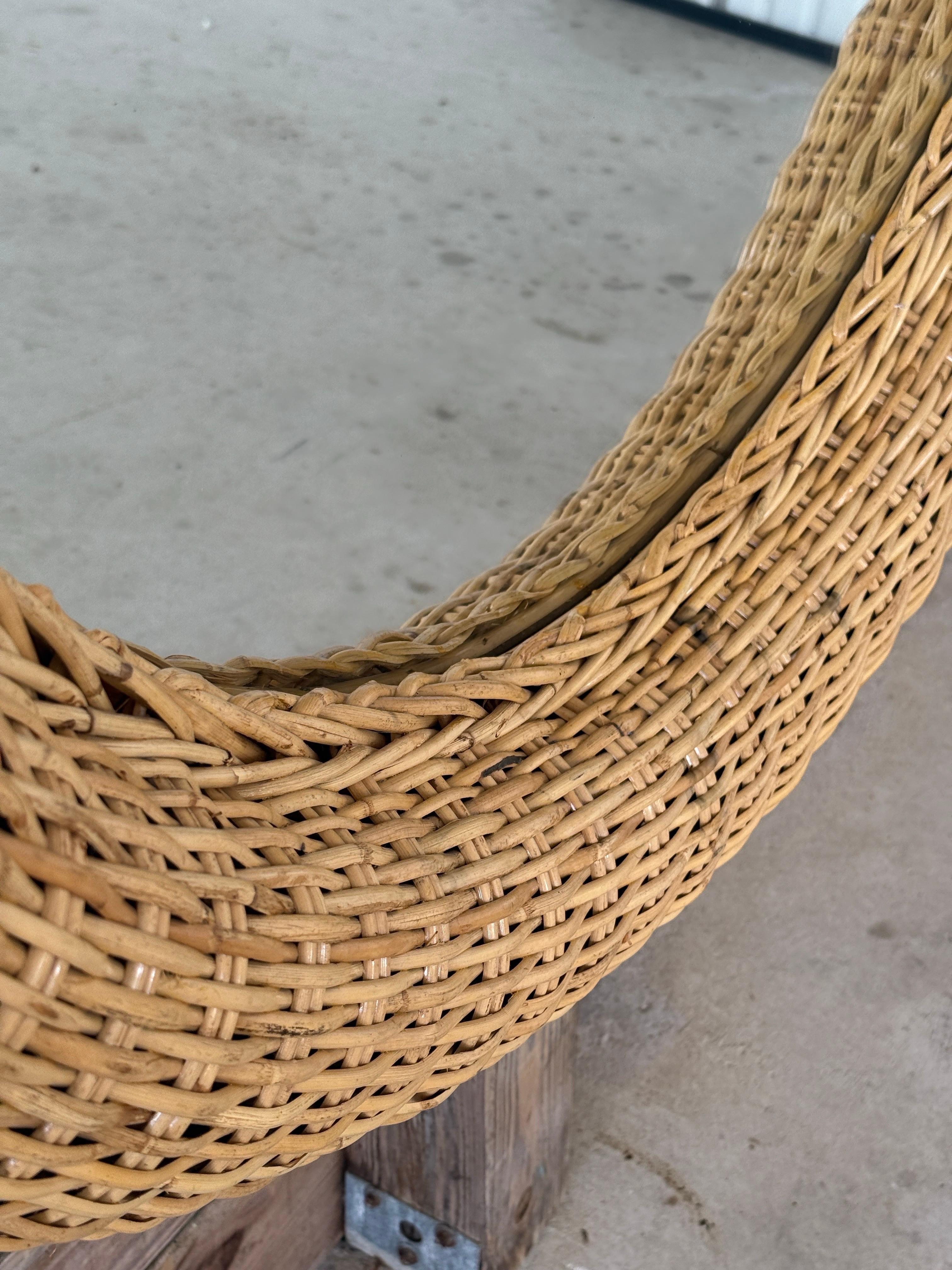 Monumental Organic Modern Coastal Large Braid Rattan Wall Mirror by Wicker Works In Good Condition For Sale In North Fort Myers, FL