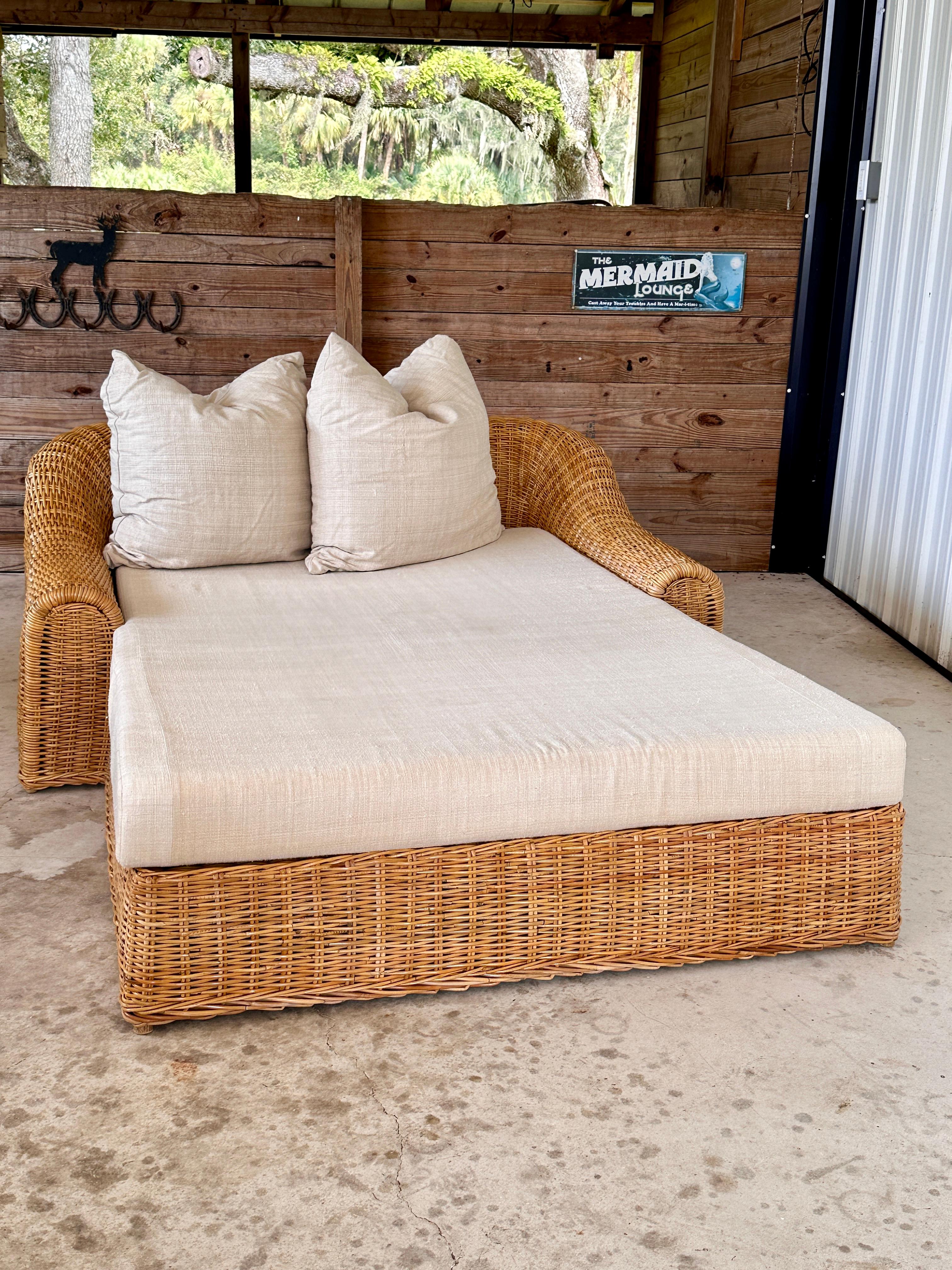 Monumental Organic Modern Rattan Chaise Lounge by Michael Taylor Wicker Works 6