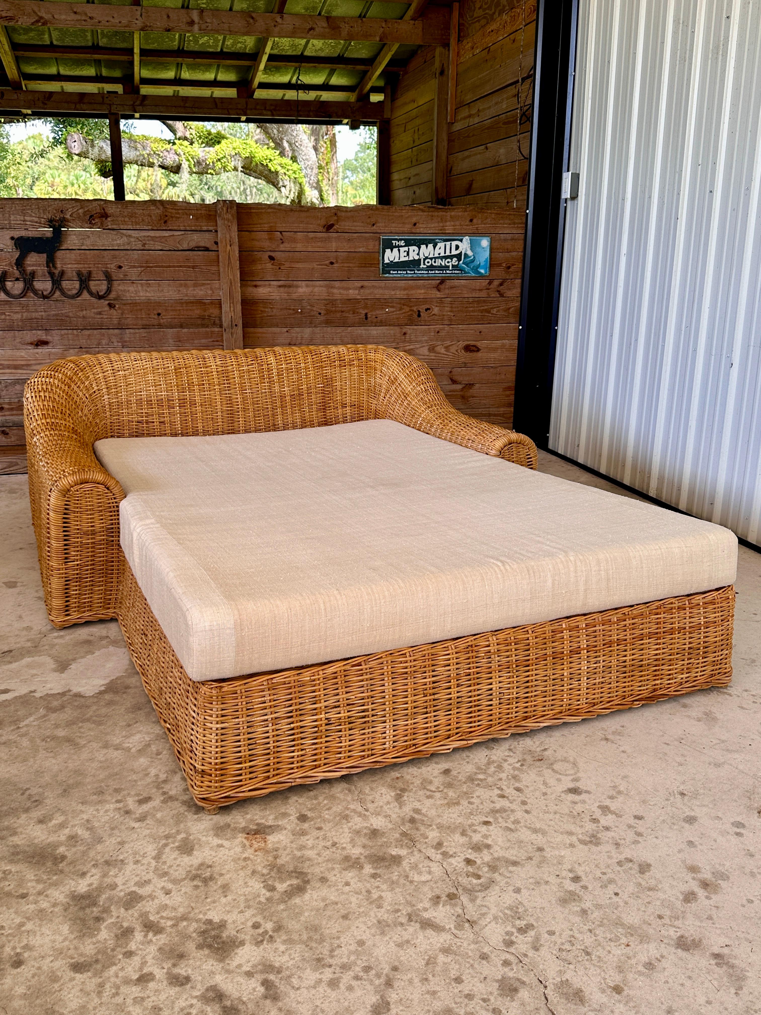 Monumental Organic Modern Rattan Chaise Lounge by Michael Taylor Wicker Works 7