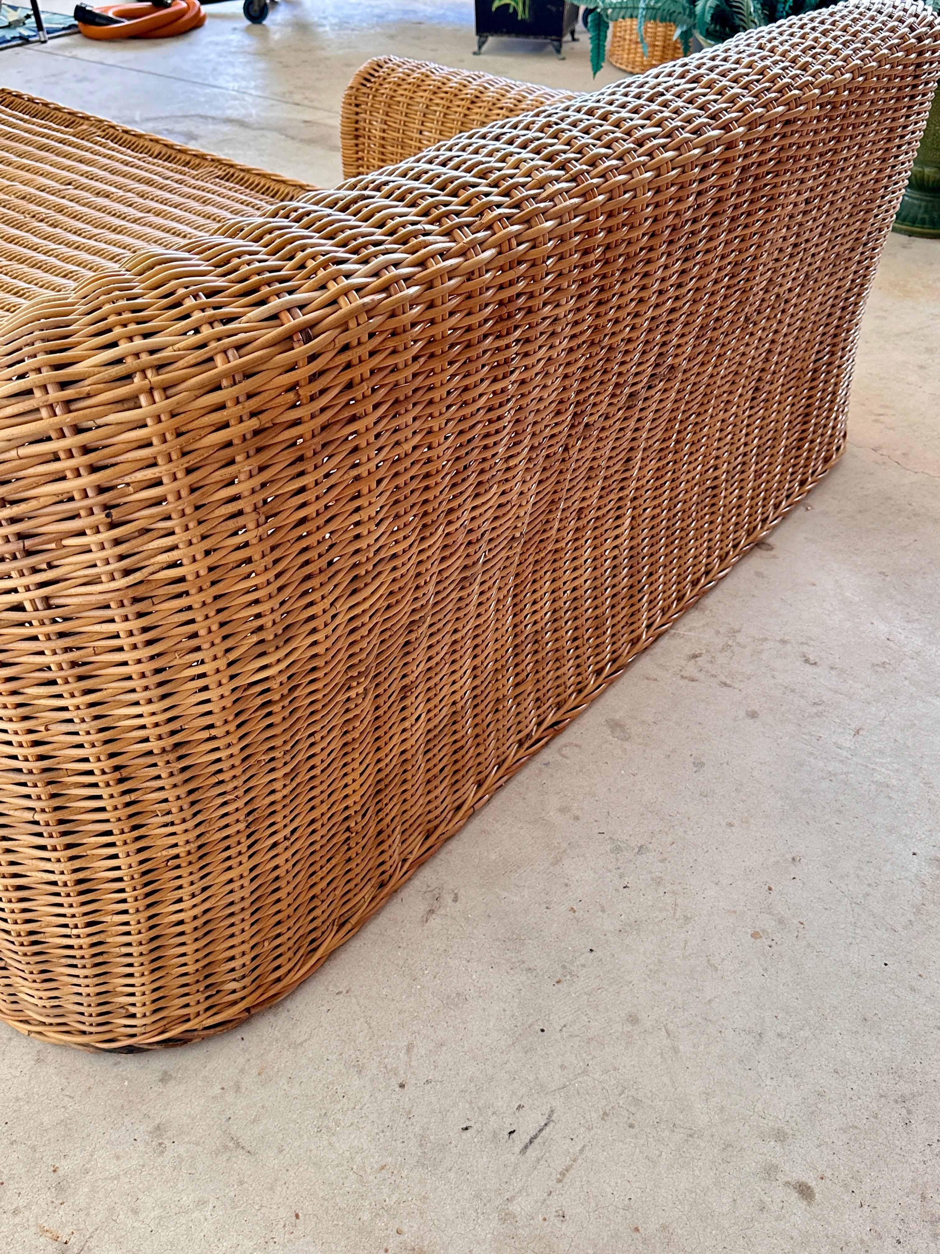 Monumental Organic Modern Rattan Chaise Lounge by Michael Taylor Wicker Works 8