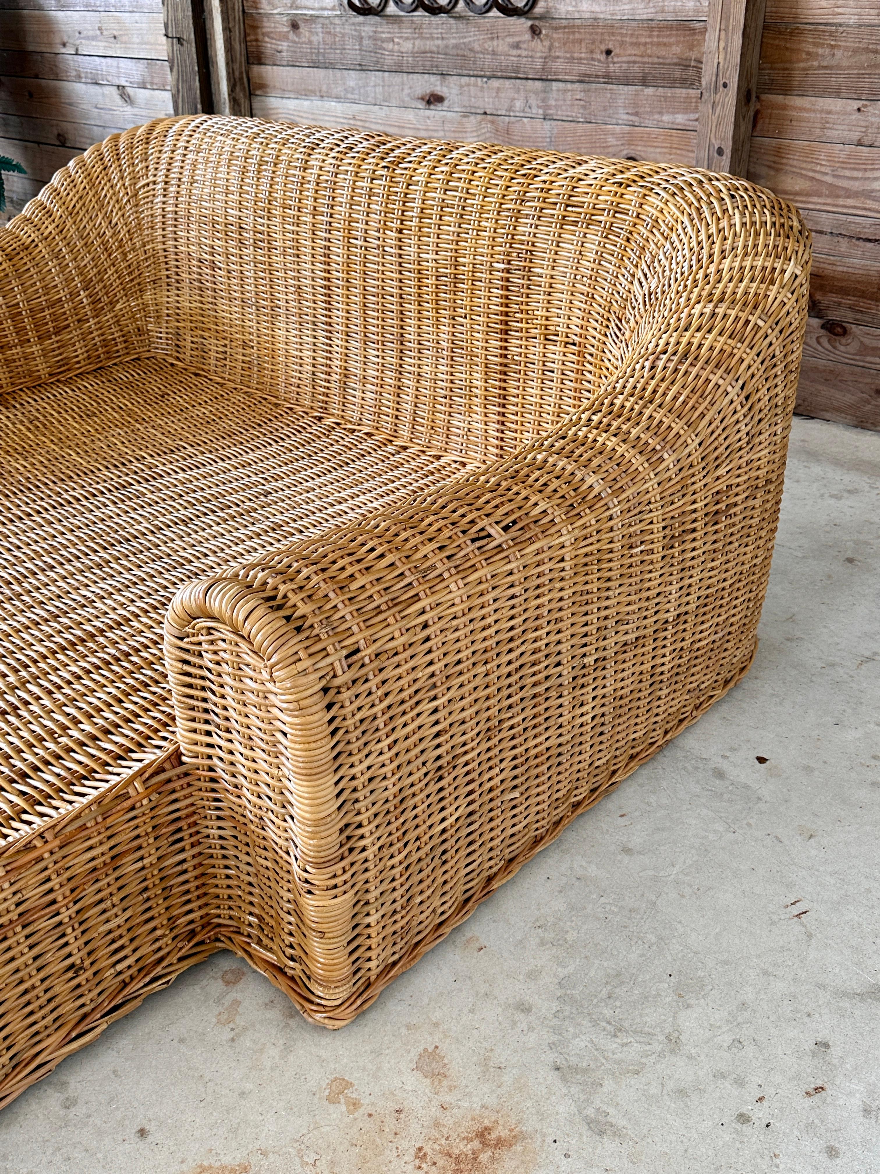 Monumental Organic Modern Rattan Chaise Lounge by Michael Taylor Wicker Works 9