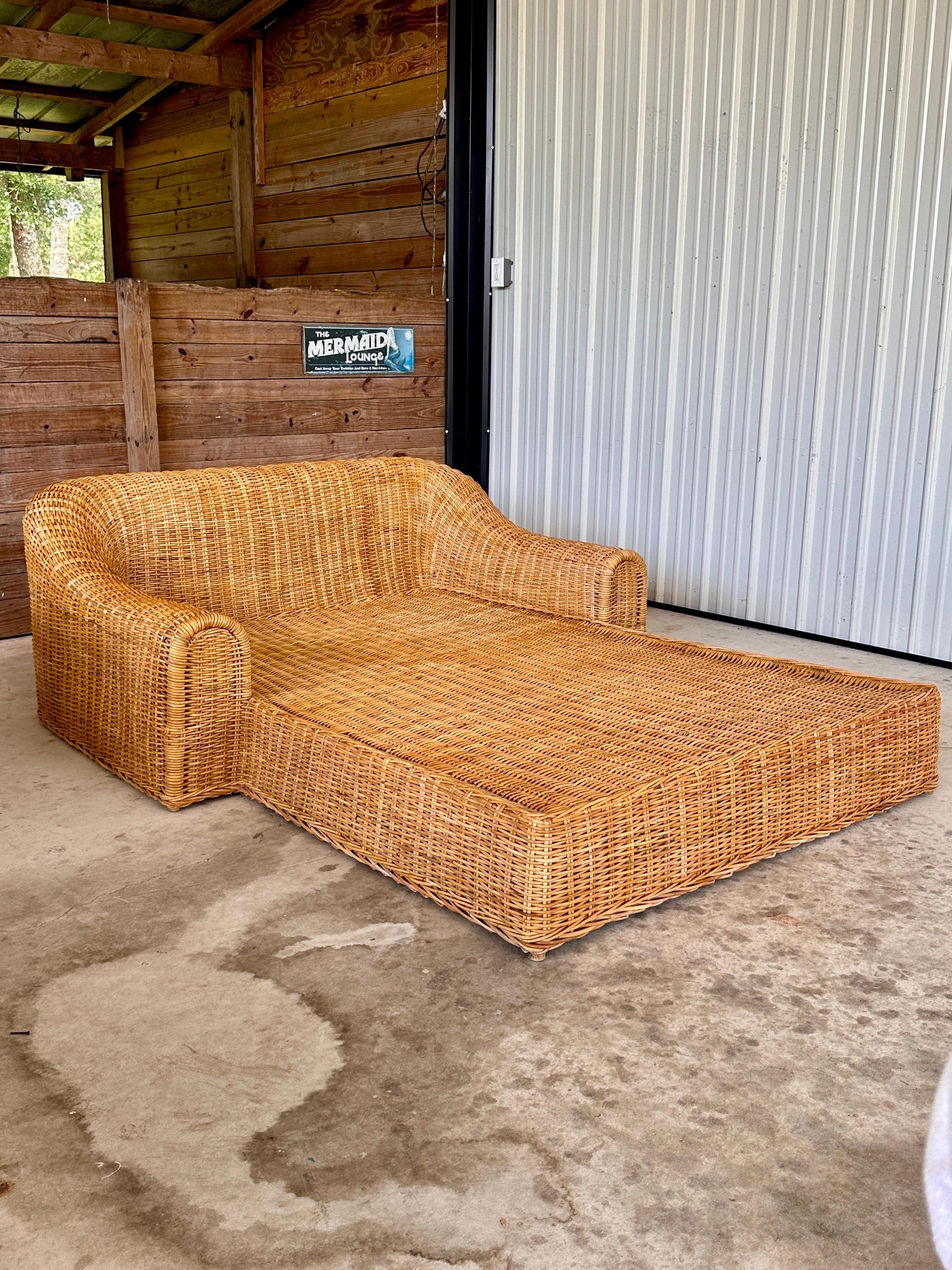 American Monumental Organic Modern Rattan Chaise Lounge by Michael Taylor Wicker Works