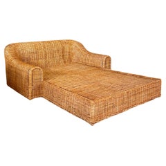 Monumental Organic Modern Rattan Chaise Lounge by Michael Taylor Wicker Works