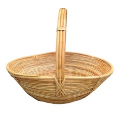 Large Handwoven Rattan Basket, Organic Modern Design, 20th Century