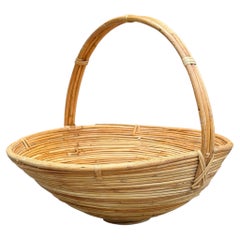 Large Handwoven Rattan Basket, Organic Modern Design, 20th Century