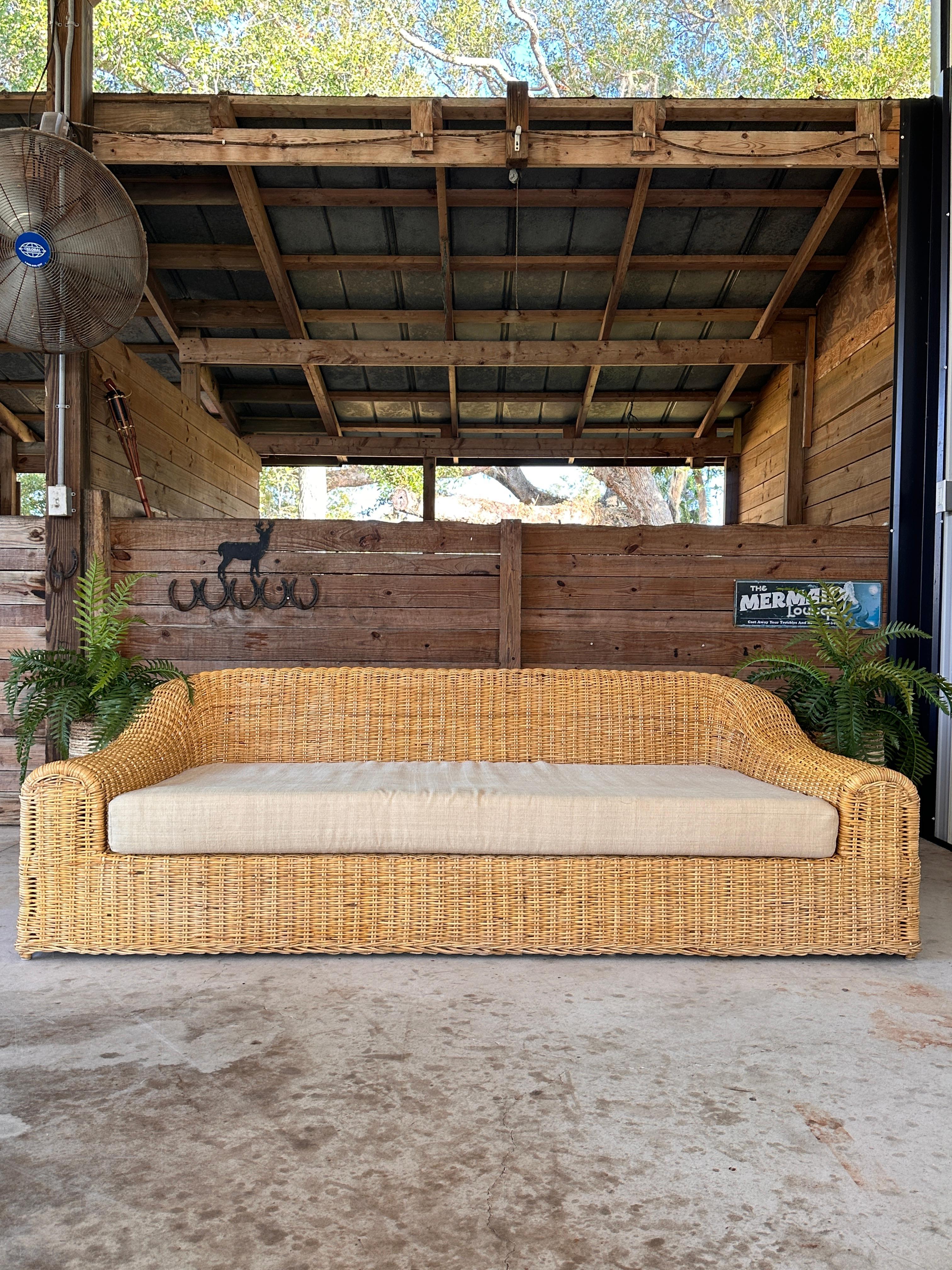 Hand-Crafted Monumental Organic Modern Rattan Weave “Jennifer” Sofa by Michael Taylor