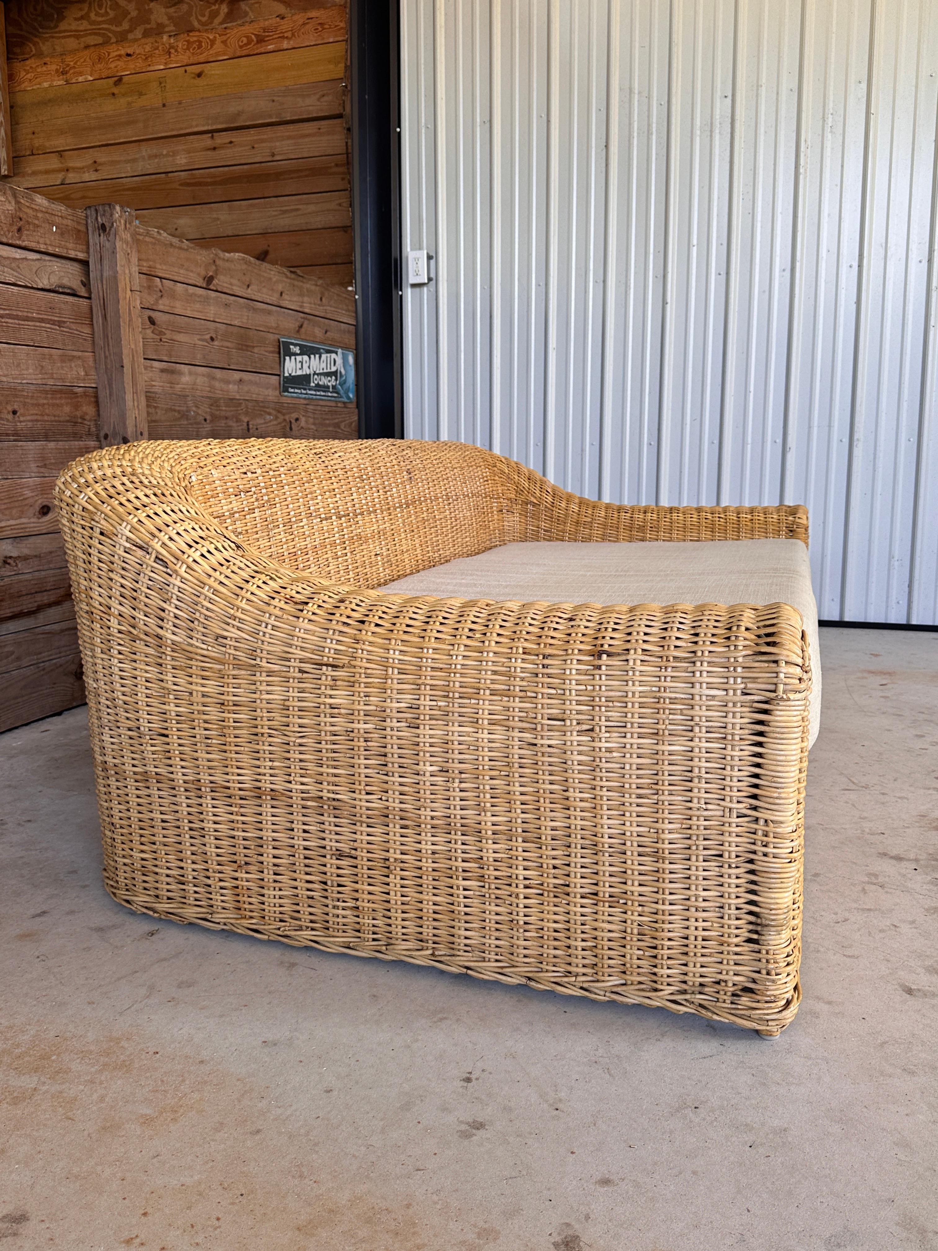 Monumental Organic Modern Rattan Weave “Jennifer” Sofa by Michael Taylor In Good Condition In North Fort Myers, FL
