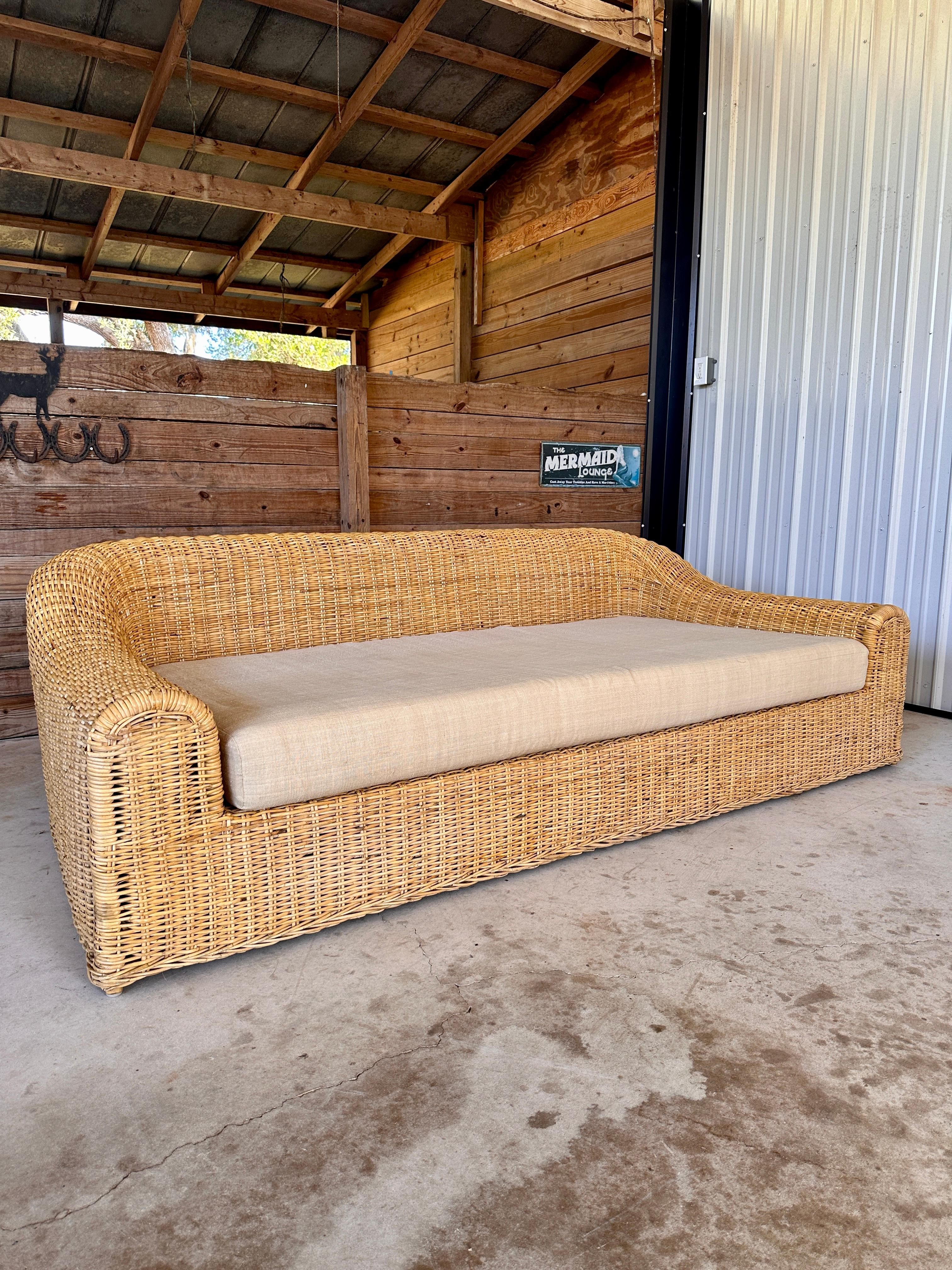 Monumental Organic Modern Rattan Weave “Jennifer” Sofa by Michael Taylor 1