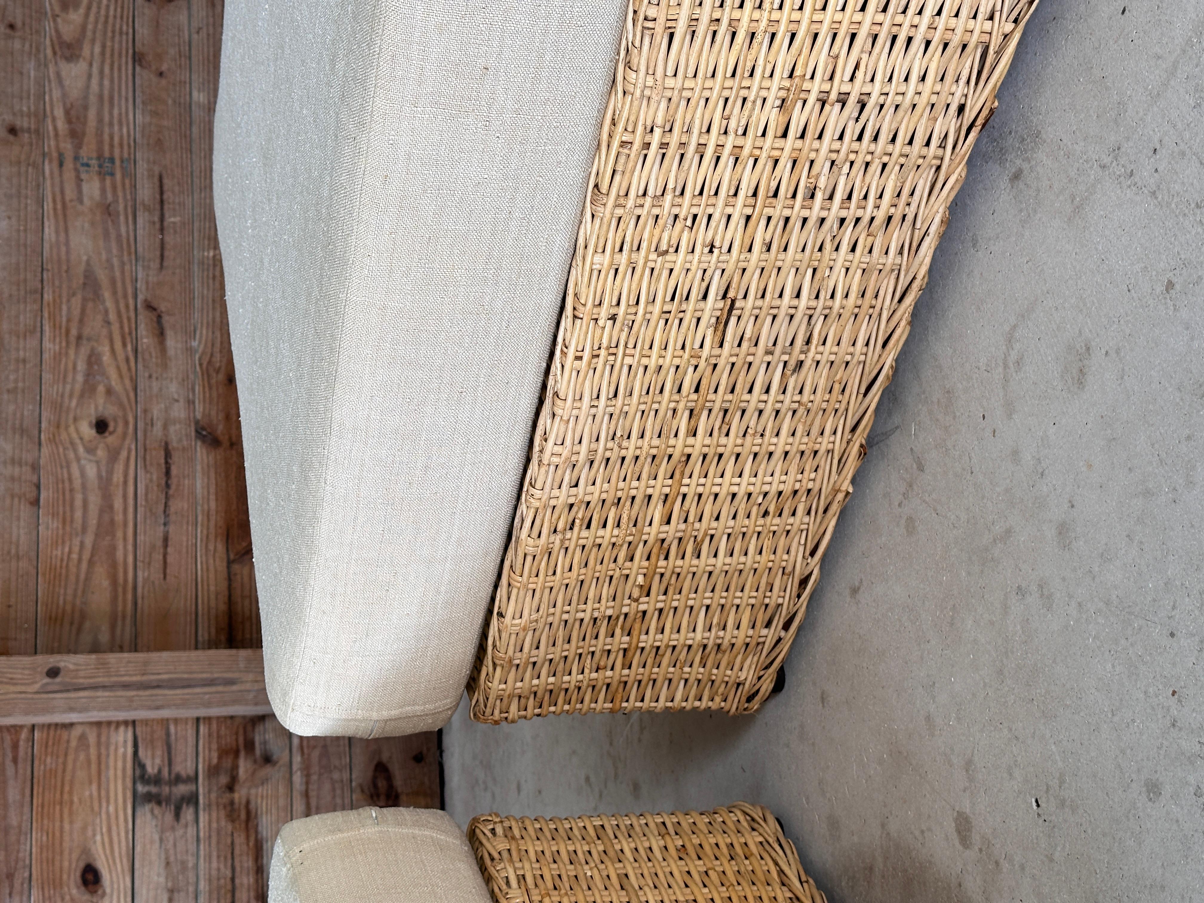 American Monumental Organic Modern Rattan Weave Ottomans by Wicker Works
