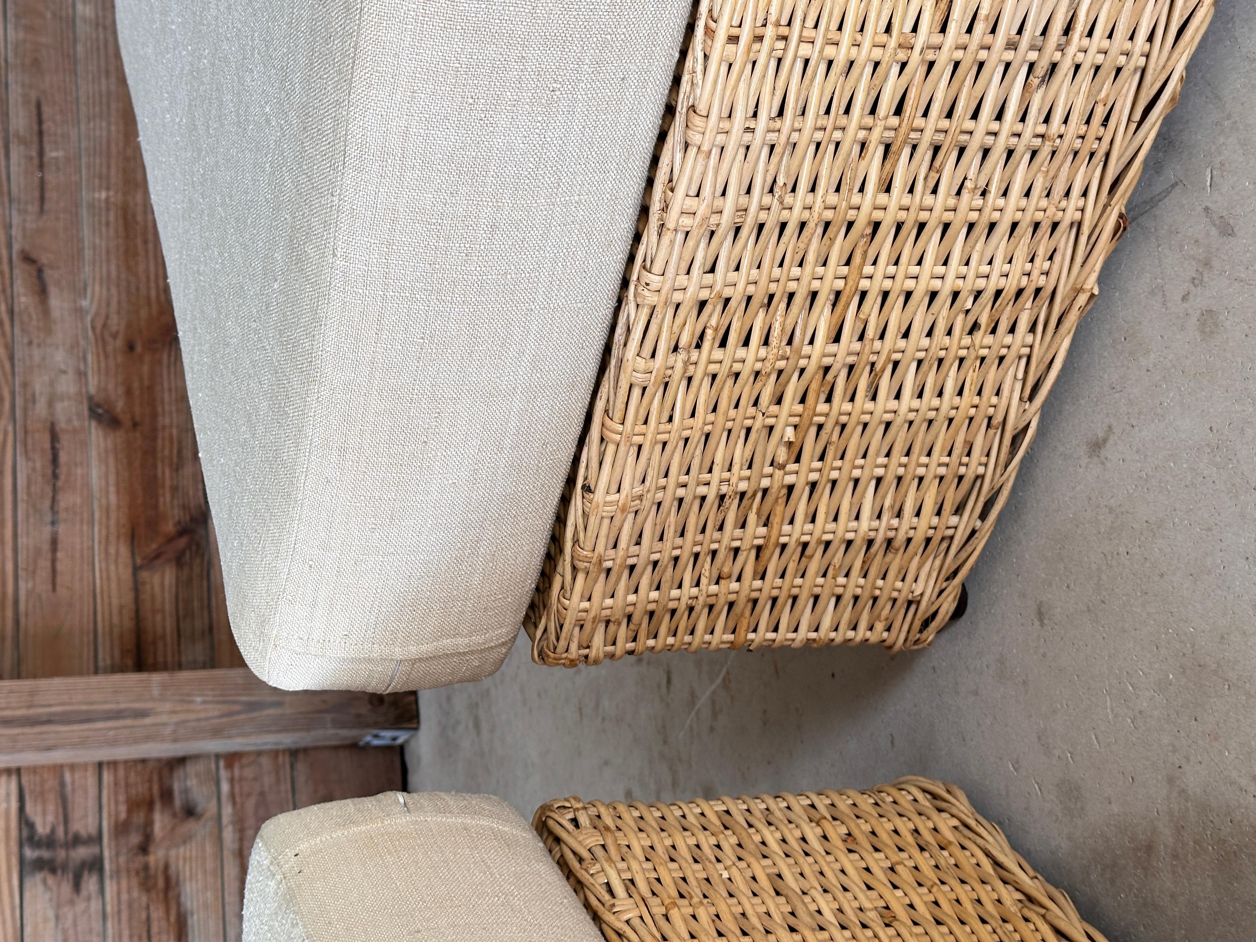 Late 20th Century Monumental Organic Modern Rattan Weave Ottomans by Wicker Works