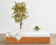 Monumental Organic Modern Woven Rattan Wicker Ottoman Coffee Table