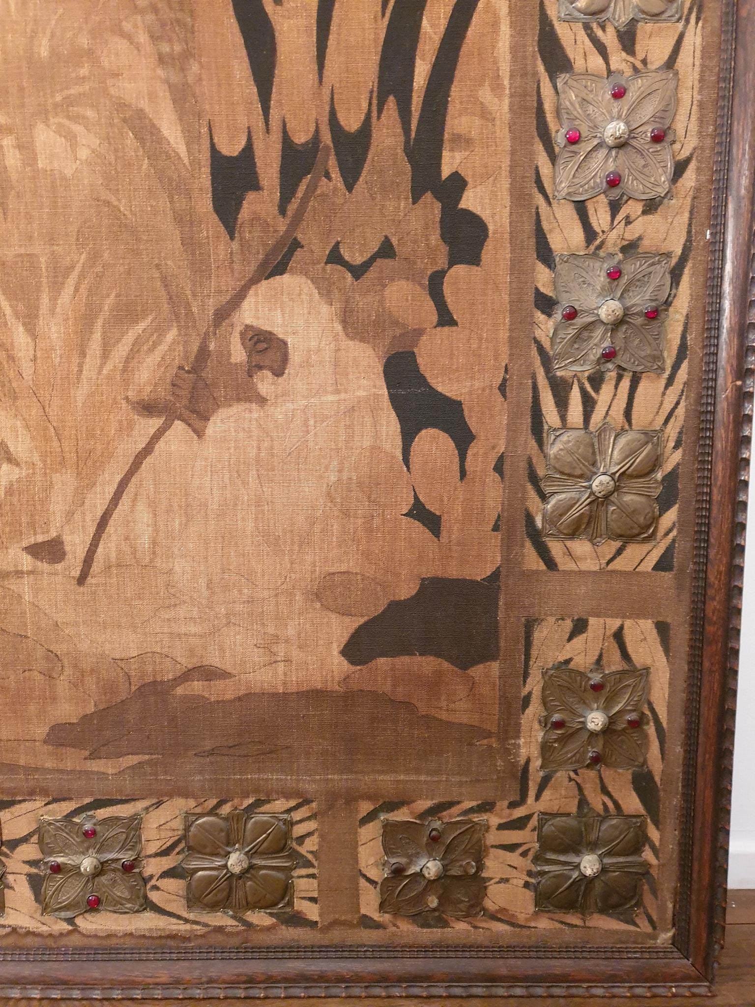 Monumental Orientalist Art Nouveau Wall Panel with Repoussé Copper Appliqué, c. For Sale 5