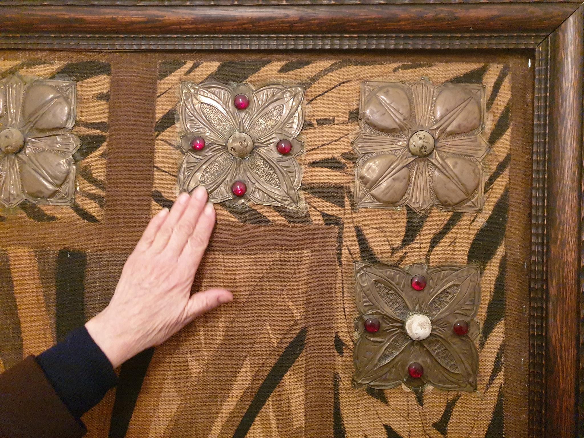 Monumental Orientalist Art Nouveau Wall Panel with Repoussé Copper Appliqué, c. For Sale 6