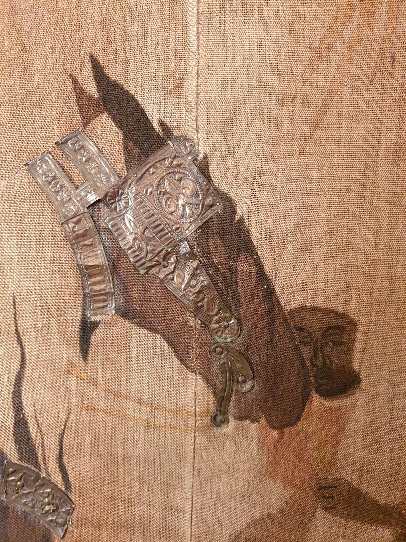 Monumental Orientalist Art Nouveau Wall Panel with Repoussé Copper Appliqué, c. For Sale 7