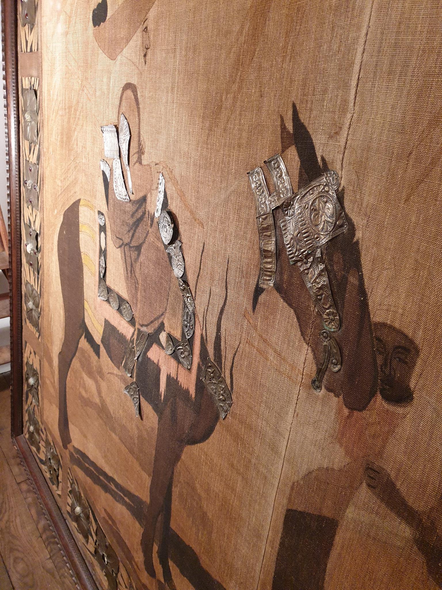 Monumental Orientalist Art Nouveau Wall Panel with Repoussé Copper Appliqué, c. For Sale 9