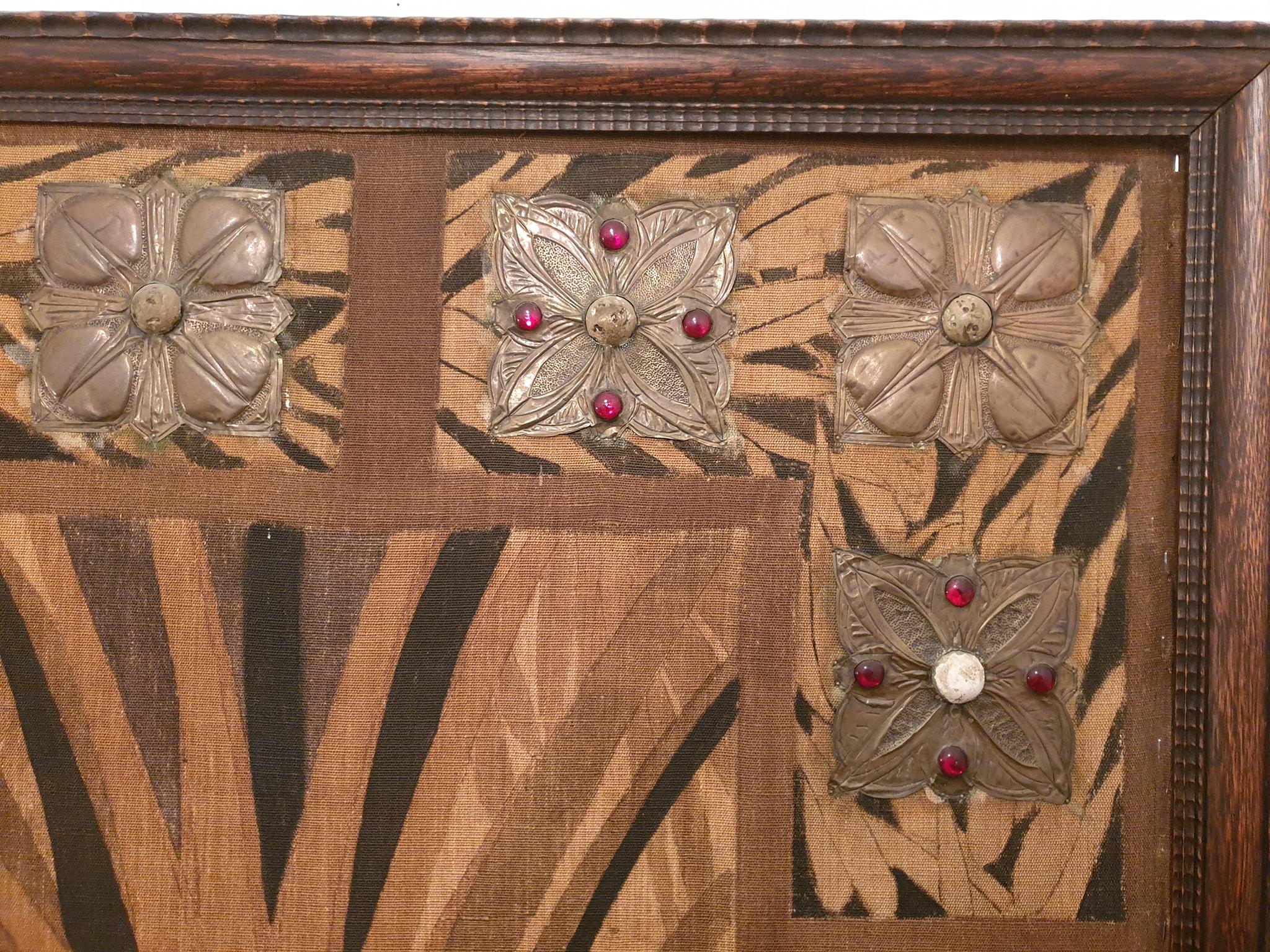 Monumental Orientalist Art Nouveau Wall Panel with Repoussé Copper Appliqué, c. For Sale 10