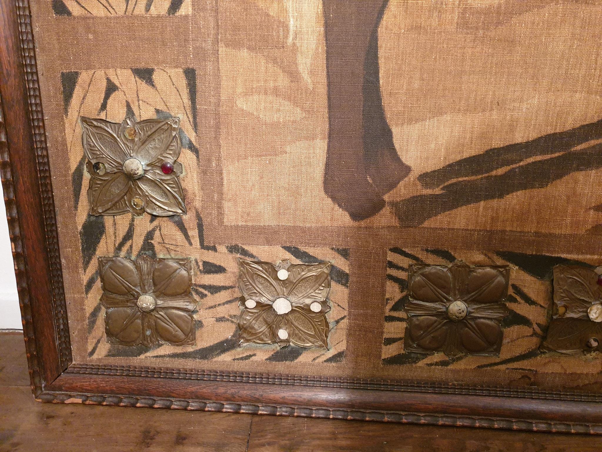 Monumental Orientalist Art Nouveau Wall Panel with Repoussé Copper Appliqué, c. For Sale 2