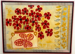 Monumental Original Avi Ben Simhon Floral Still Life, Oil & Enamel on Canvas