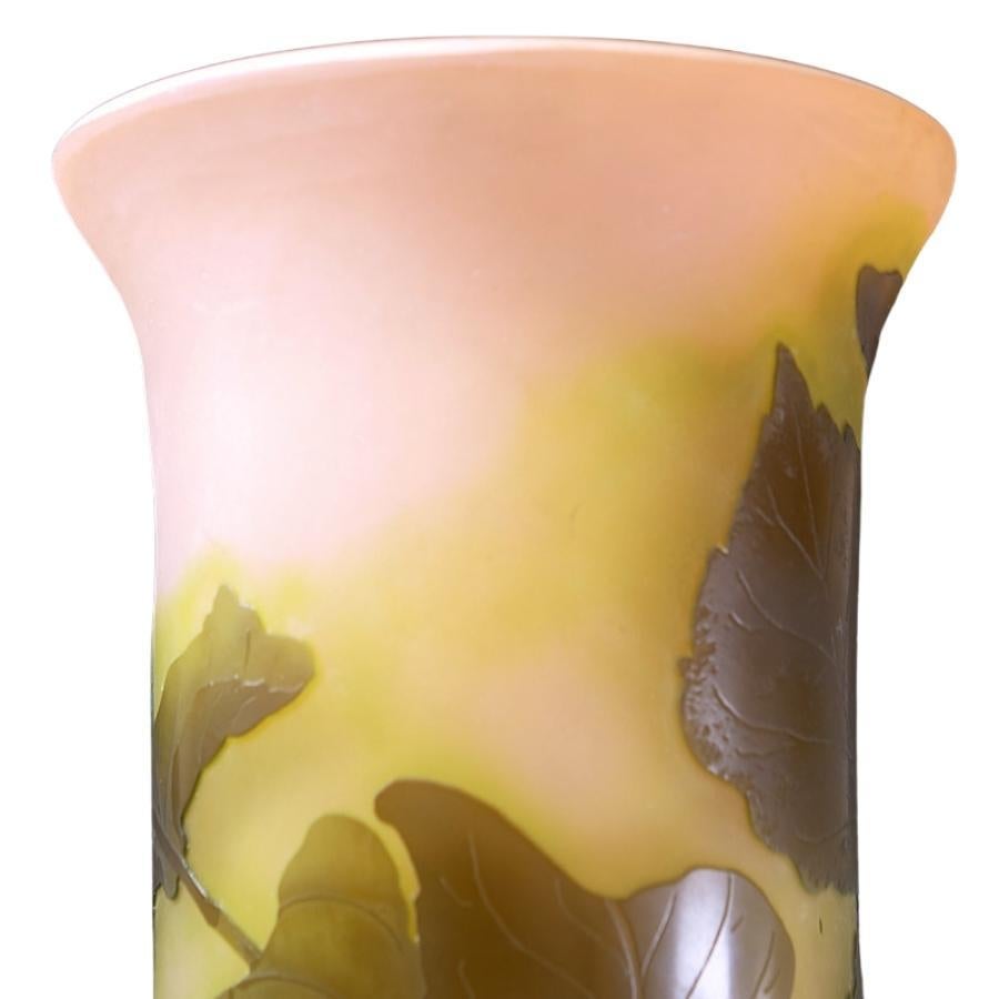 Monumental Original Emile Galle Floral Cameo Art Glass Vase - France 1900 In Good Condition For Sale In Cathedral City, CA