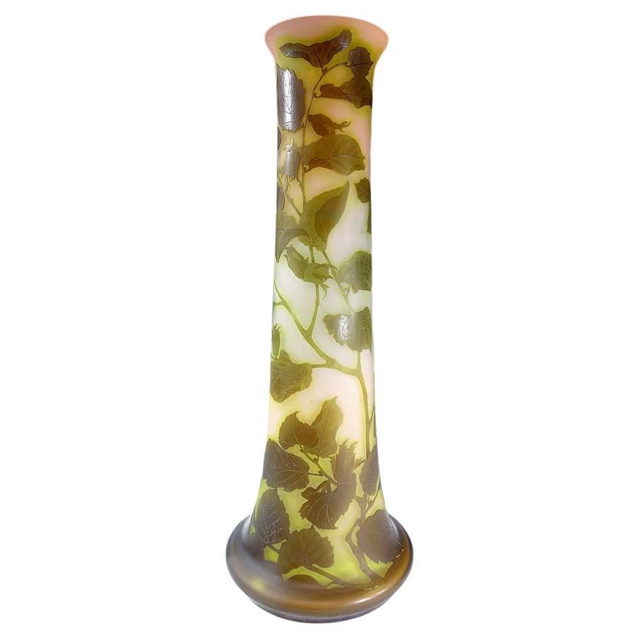 Monumental Original Emile Galle Floral Cameo Art Glass Vase - France 1900