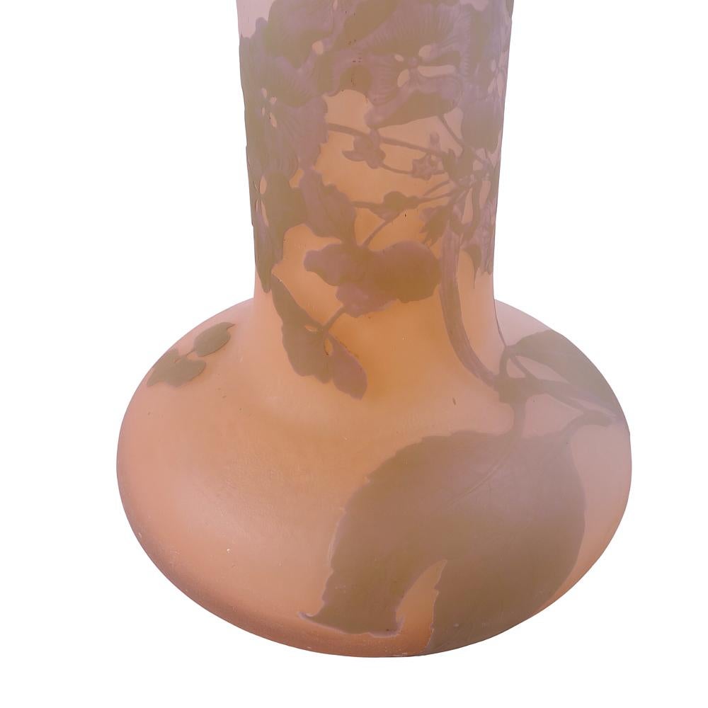 Late 19th Century Monumental Original Emile Galle Hydrangea Floral Cameo Art Glass Vase -  1895 For Sale