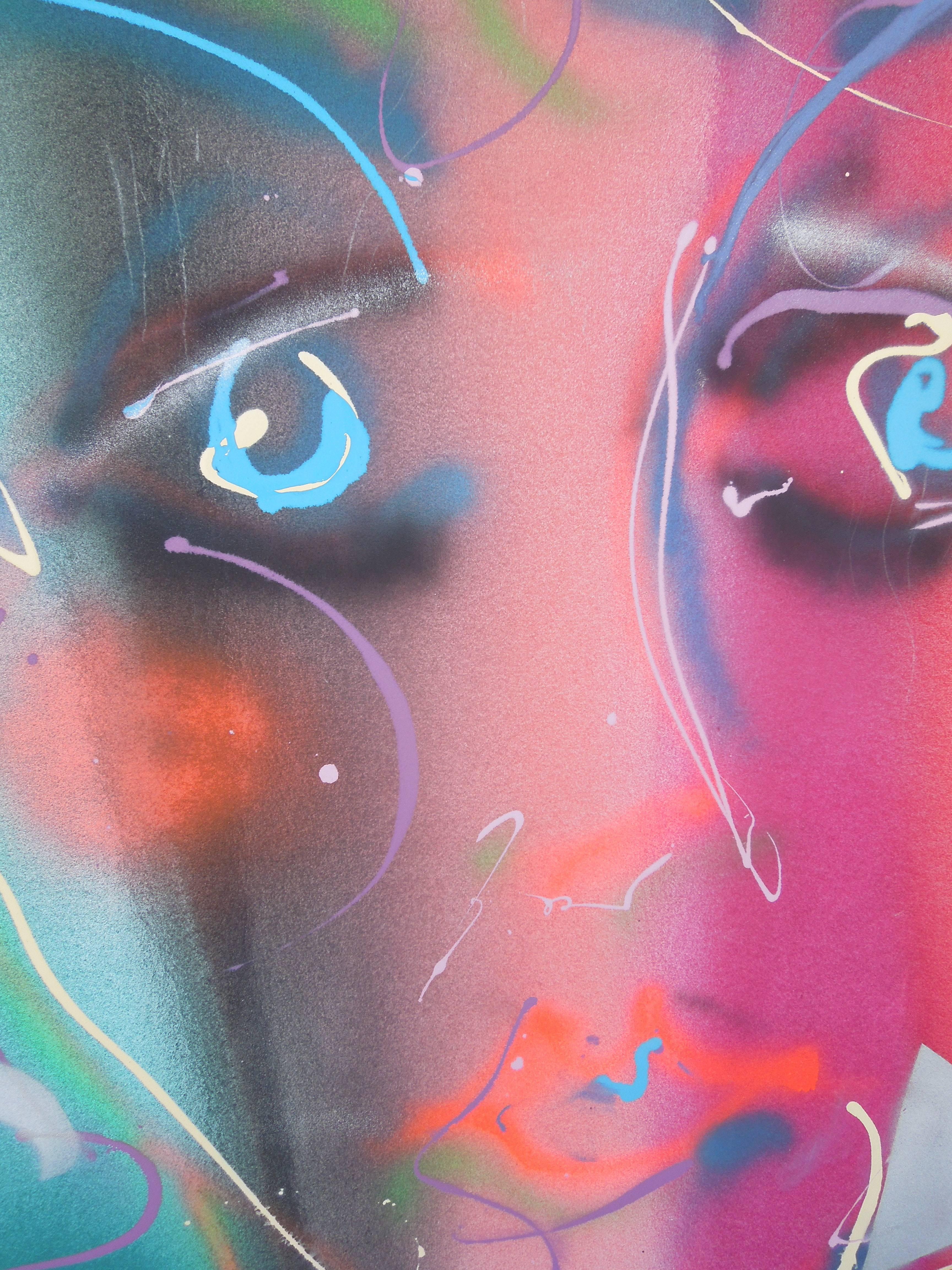 Américain Peinture monumentale originale des années 1980 - Glam Face de Greg Copeland en vente