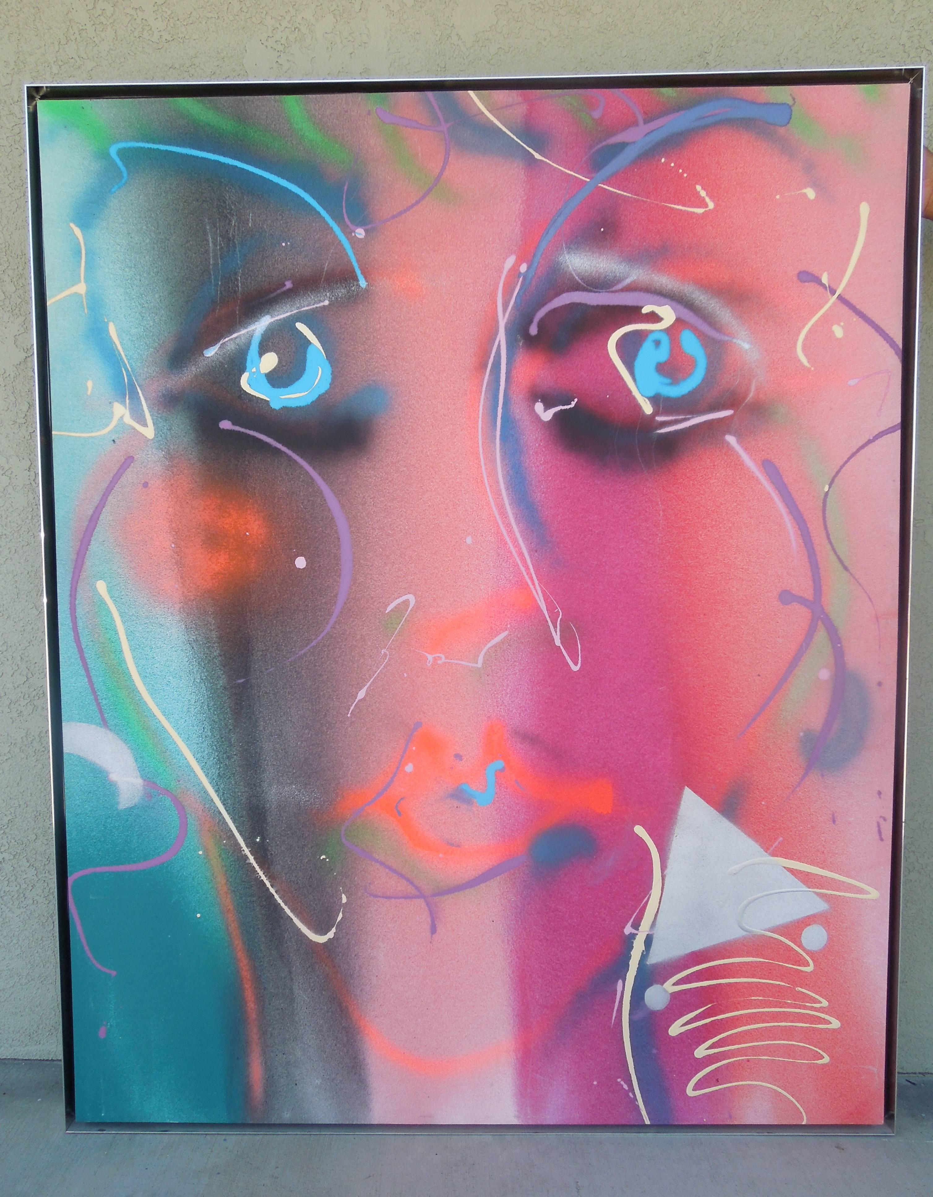 Monumental Original Painting 1980s Glam Face by Greg Copeland In Good Condition For Sale In Palm Springs, CA