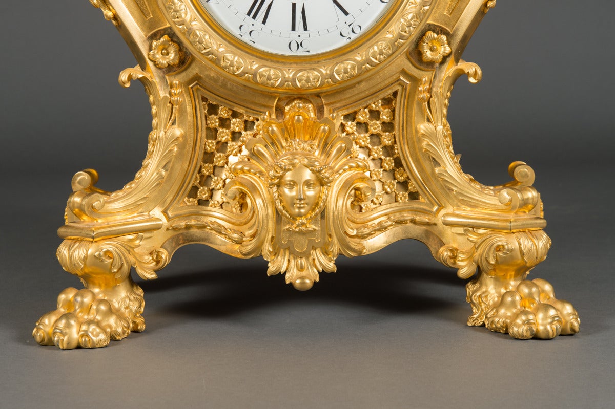 Gilt Monumental Ormolu Bronze Clock Mantel by Maison Marquis Movement by Languereau For Sale