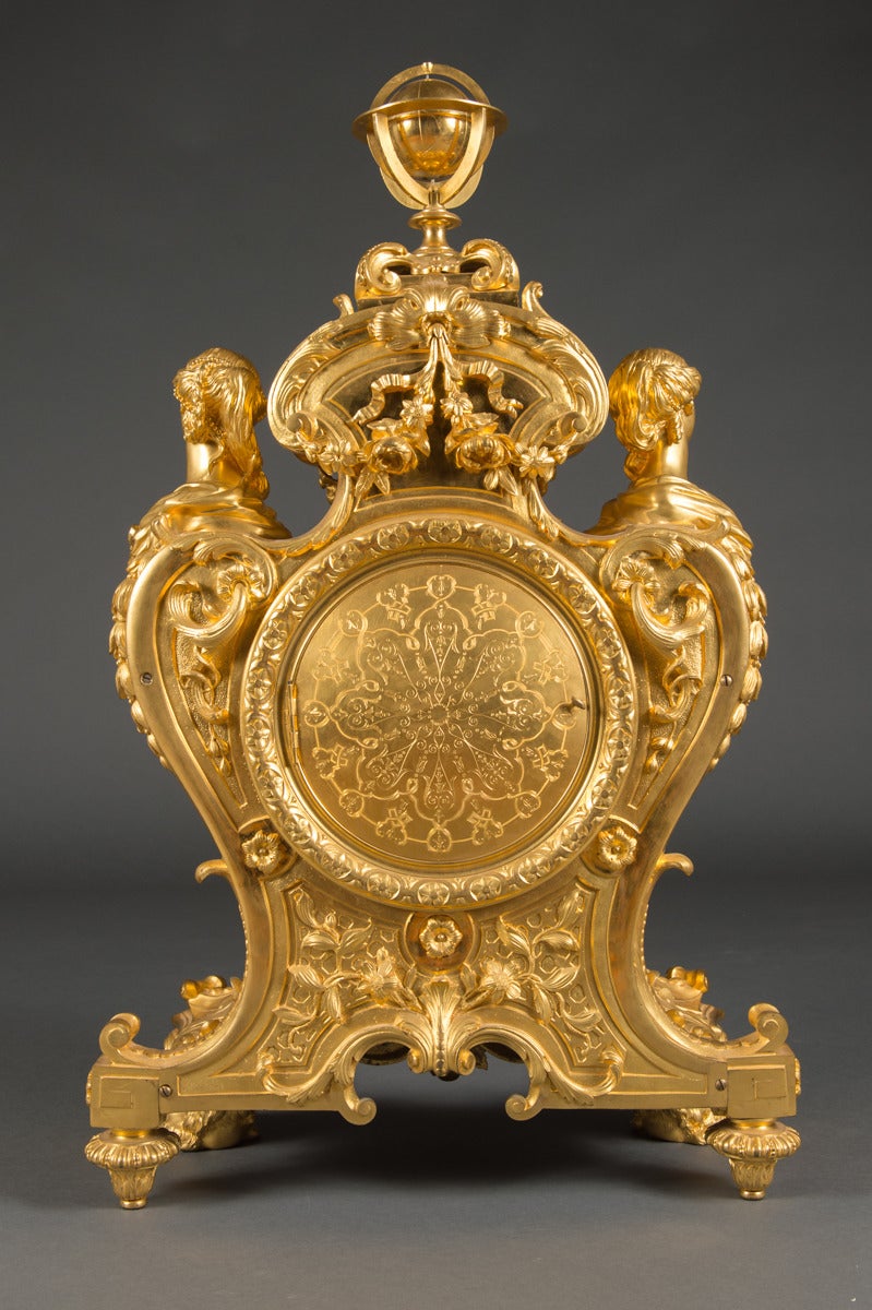 French Monumental Ormolu Bronze Clock Mantel by Maison Marquis Movement by Languereau For Sale