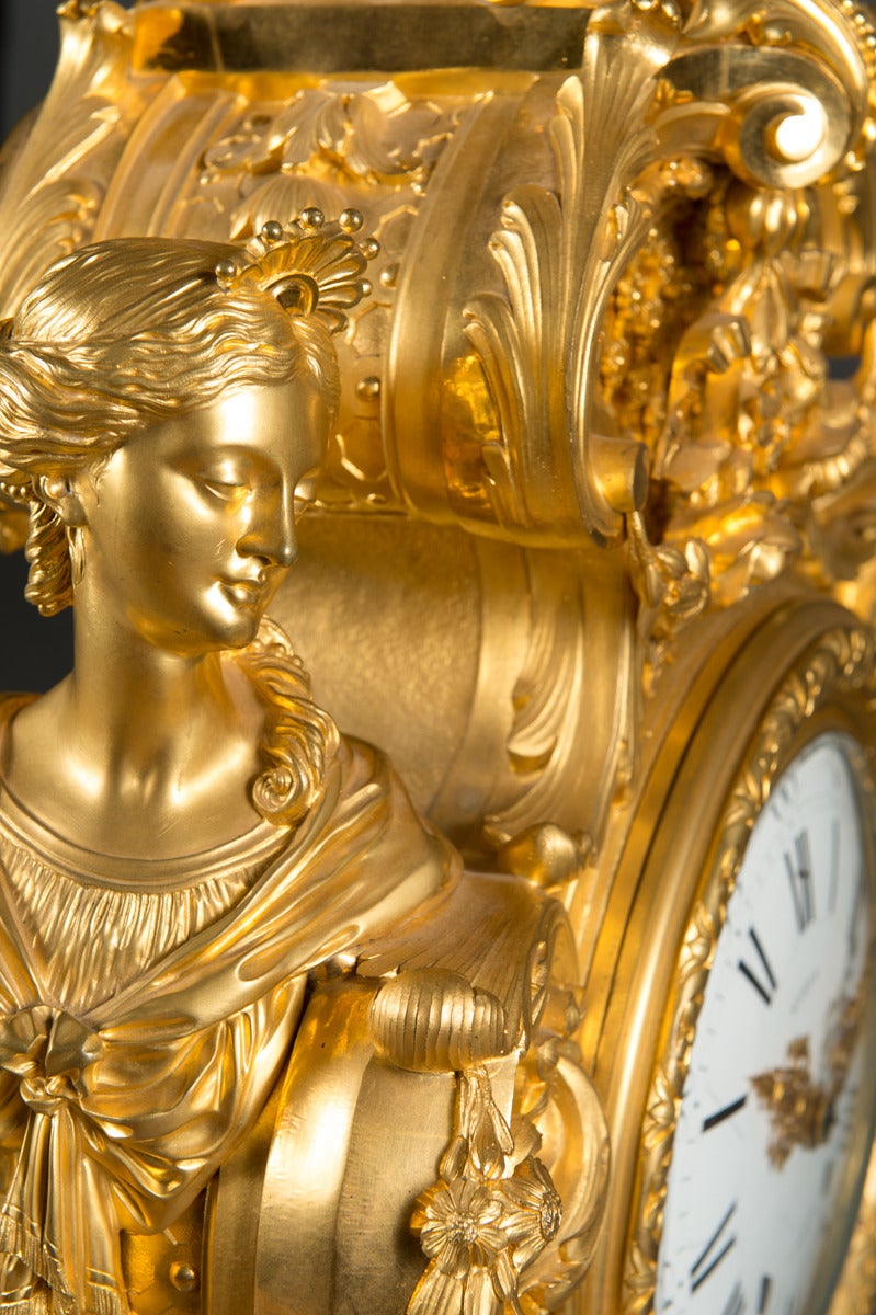 Mid-19th Century Monumental Ormolu Bronze Clock Mantel by Maison Marquis Movement by Languereau For Sale