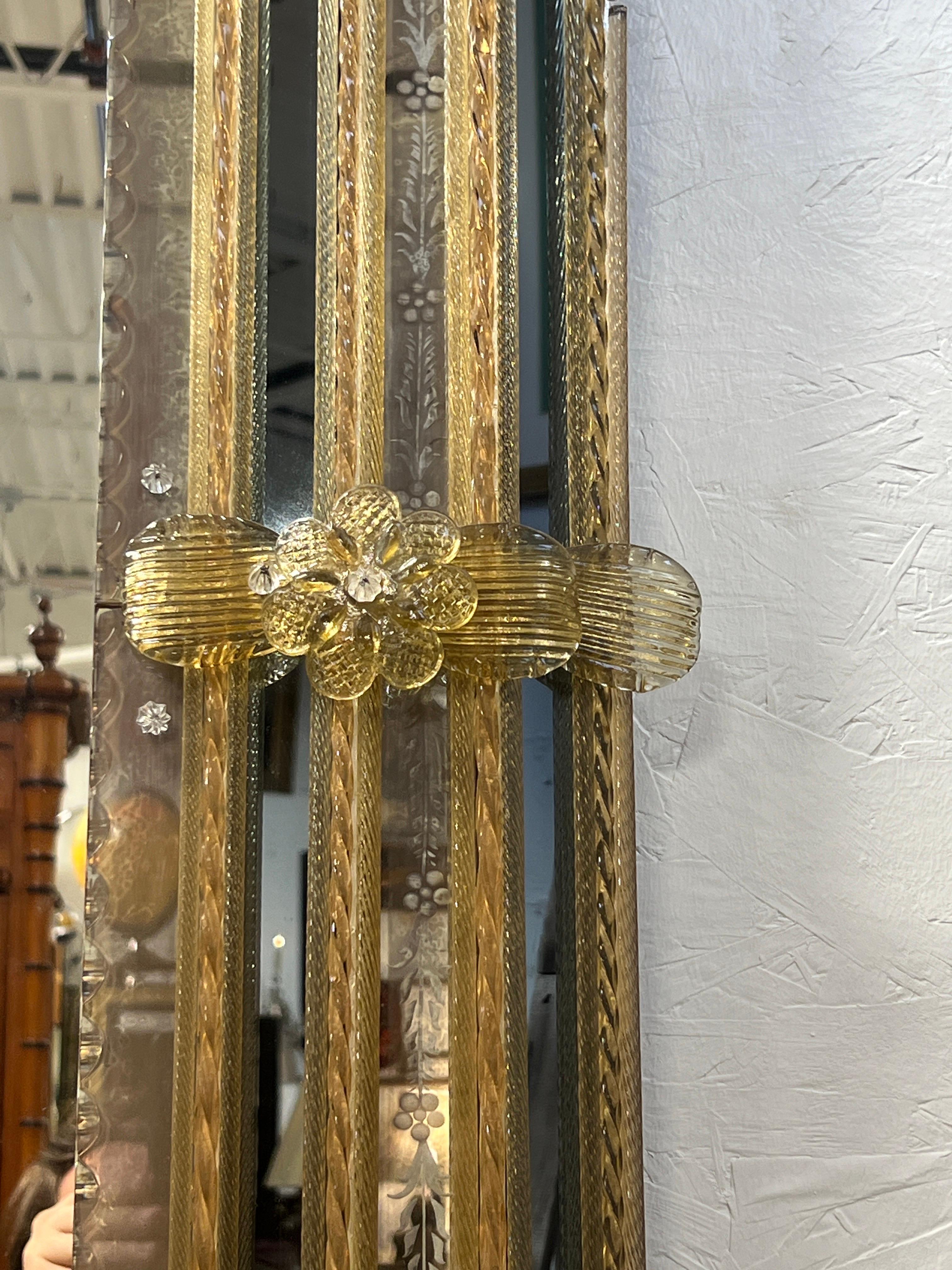 Monumental & Ornate Venetian Murano Gold Flecked Mirror W/ Etched Glass For Sale 1