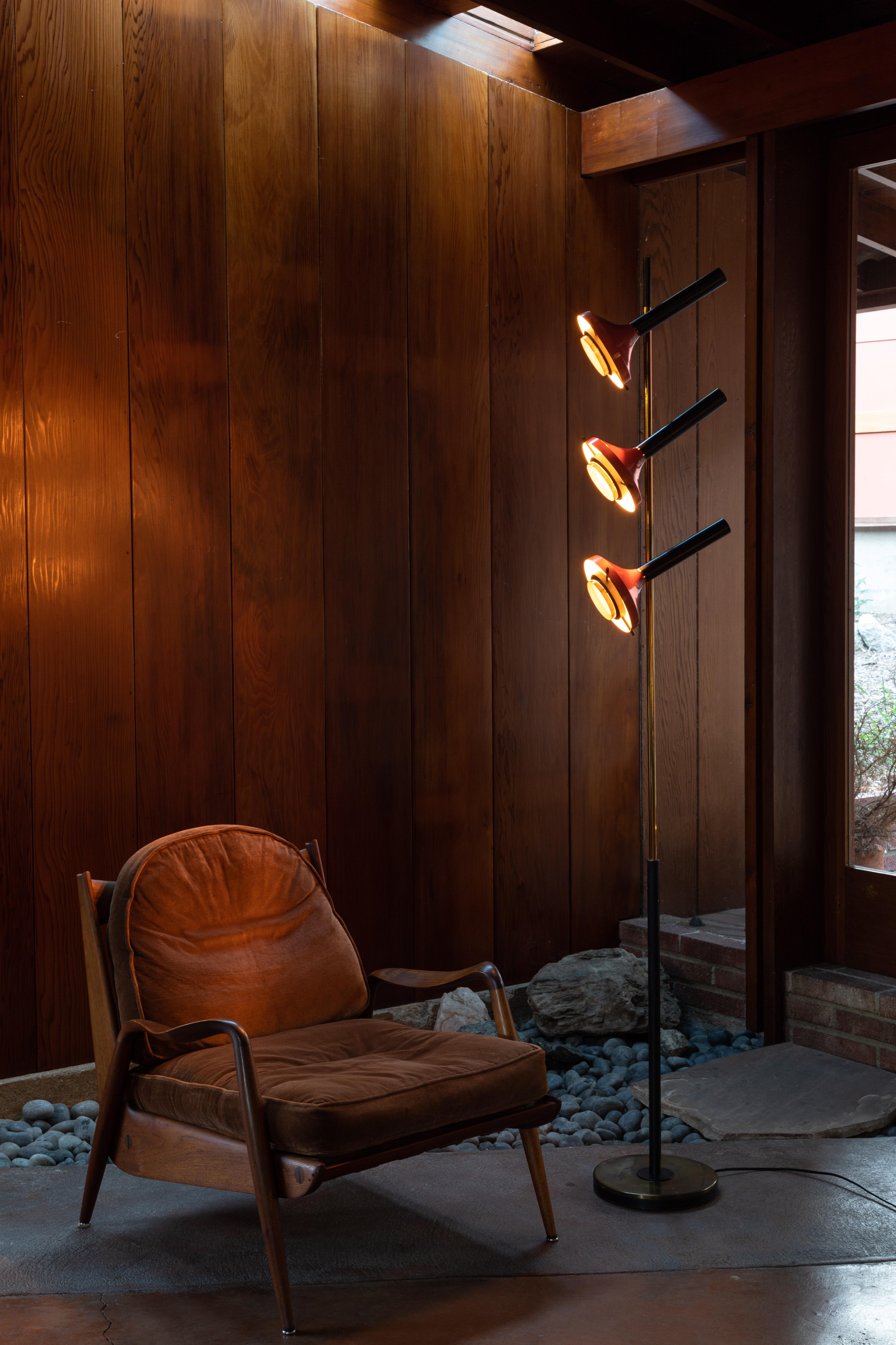 Mid-Century Modern Monumental Oscar Torlasco 3-Cone Floor Lamp for Lumi, circa 1958
