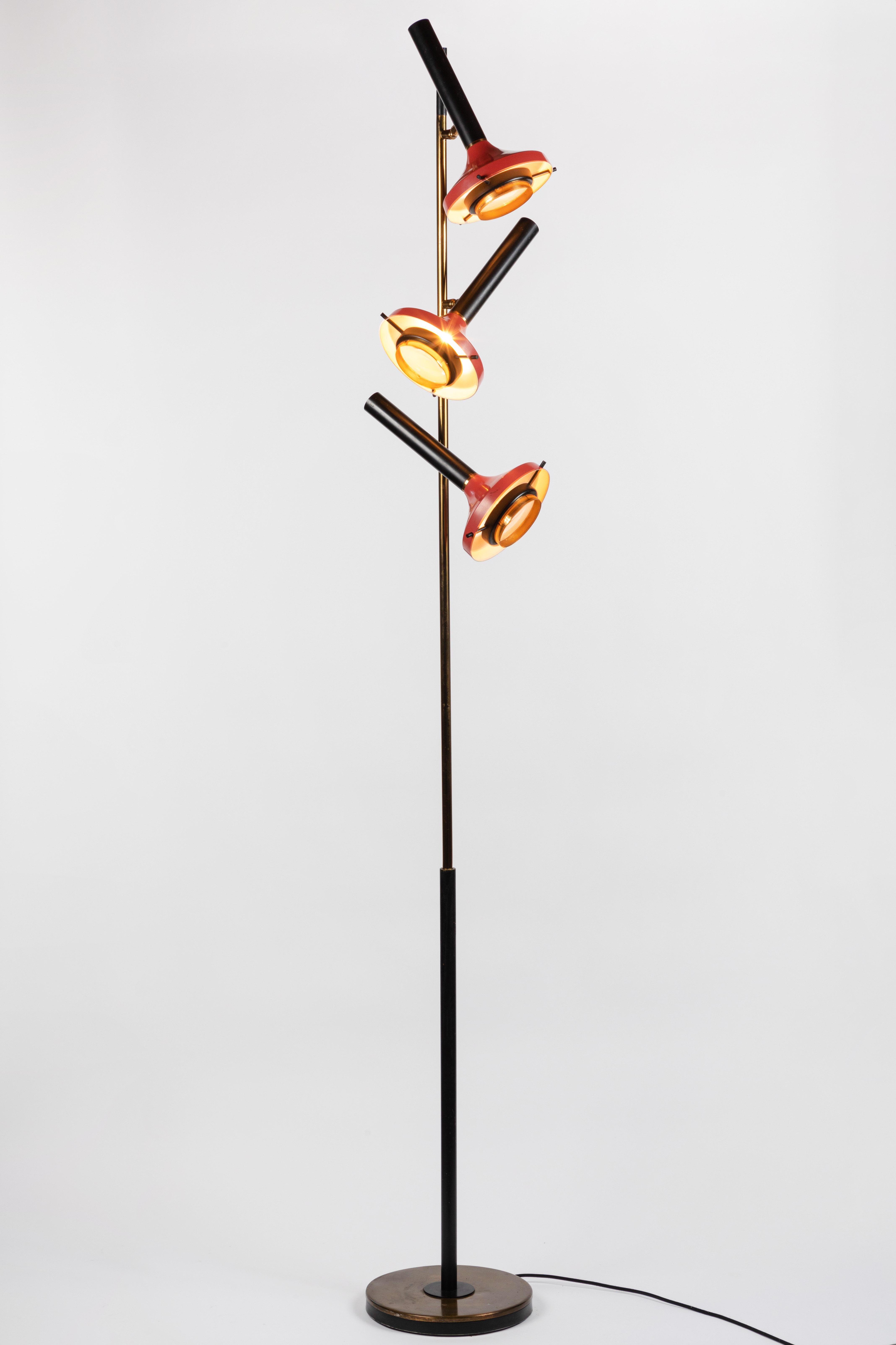 Aluminum Monumental Oscar Torlasco 3-Cone Floor Lamp for Lumi, circa 1958