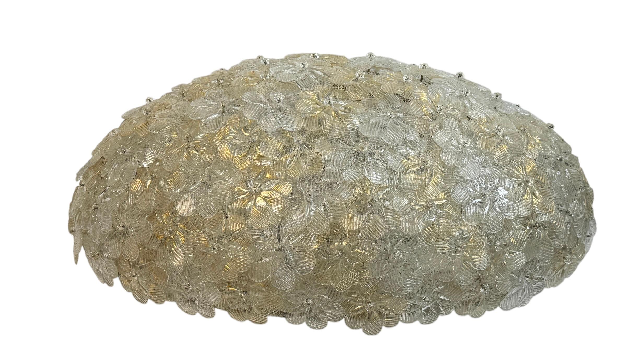 Monumental Oval Barovier Toso Flush Mount Murano Glass Gold Flowers Basket 1950s 4