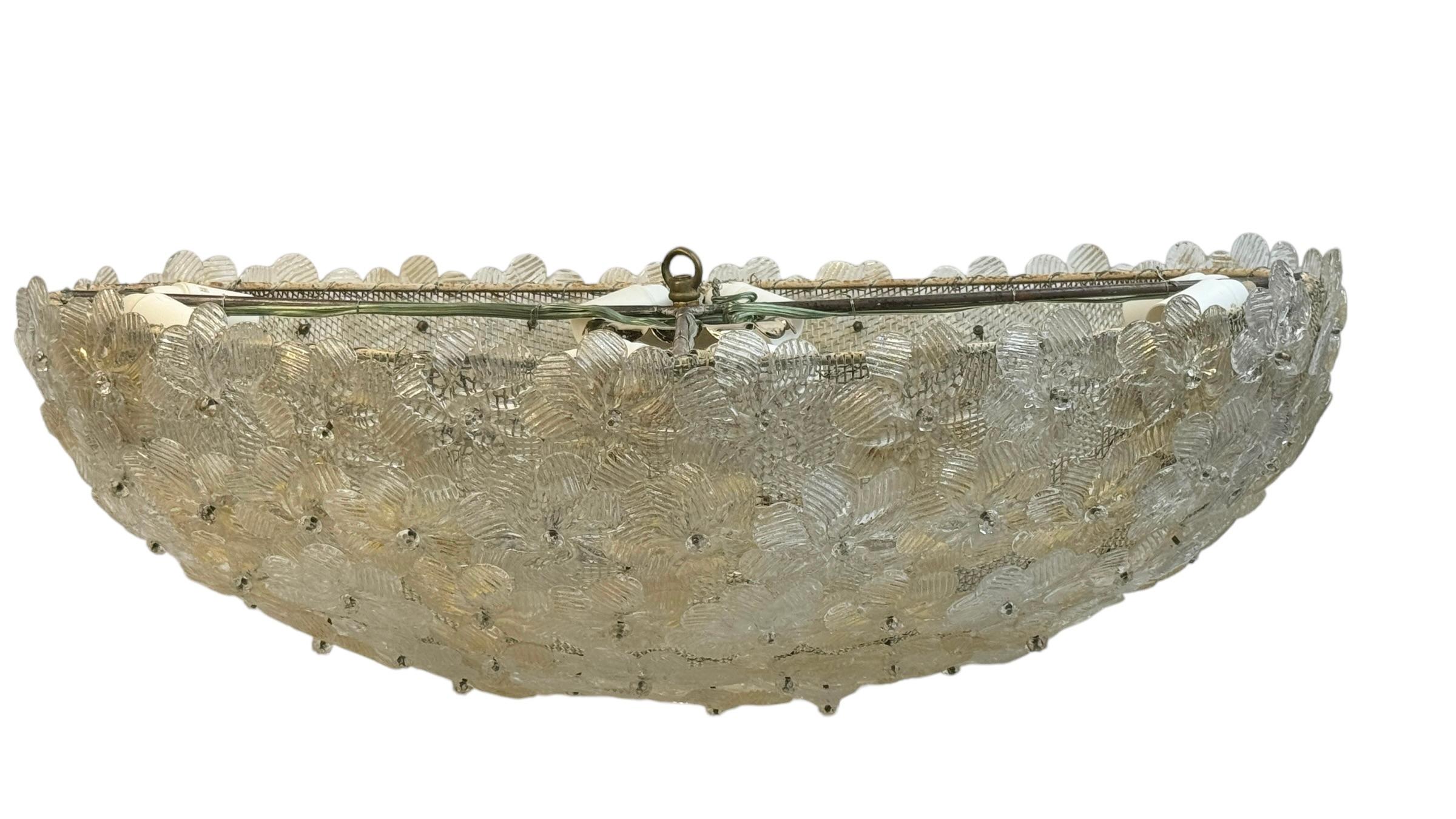 Monumental Oval Barovier Toso Flush Mount Murano Glass Gold Flowers Basket 1950s 5
