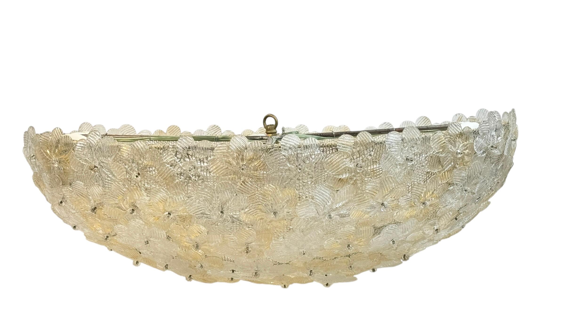 Monumental Oval Barovier Toso Flush Mount Murano Glass Gold Flowers Basket 1950s 6
