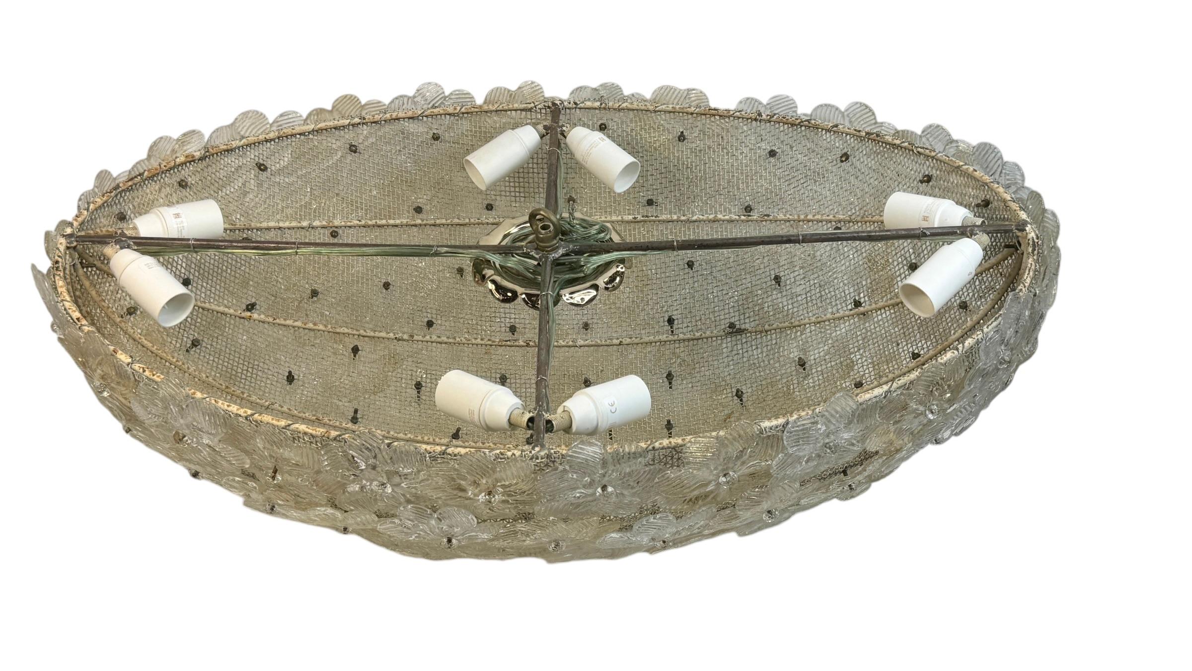 Monumental Oval Barovier Toso Flush Mount Murano Glass Gold Flowers Basket 1950s 7
