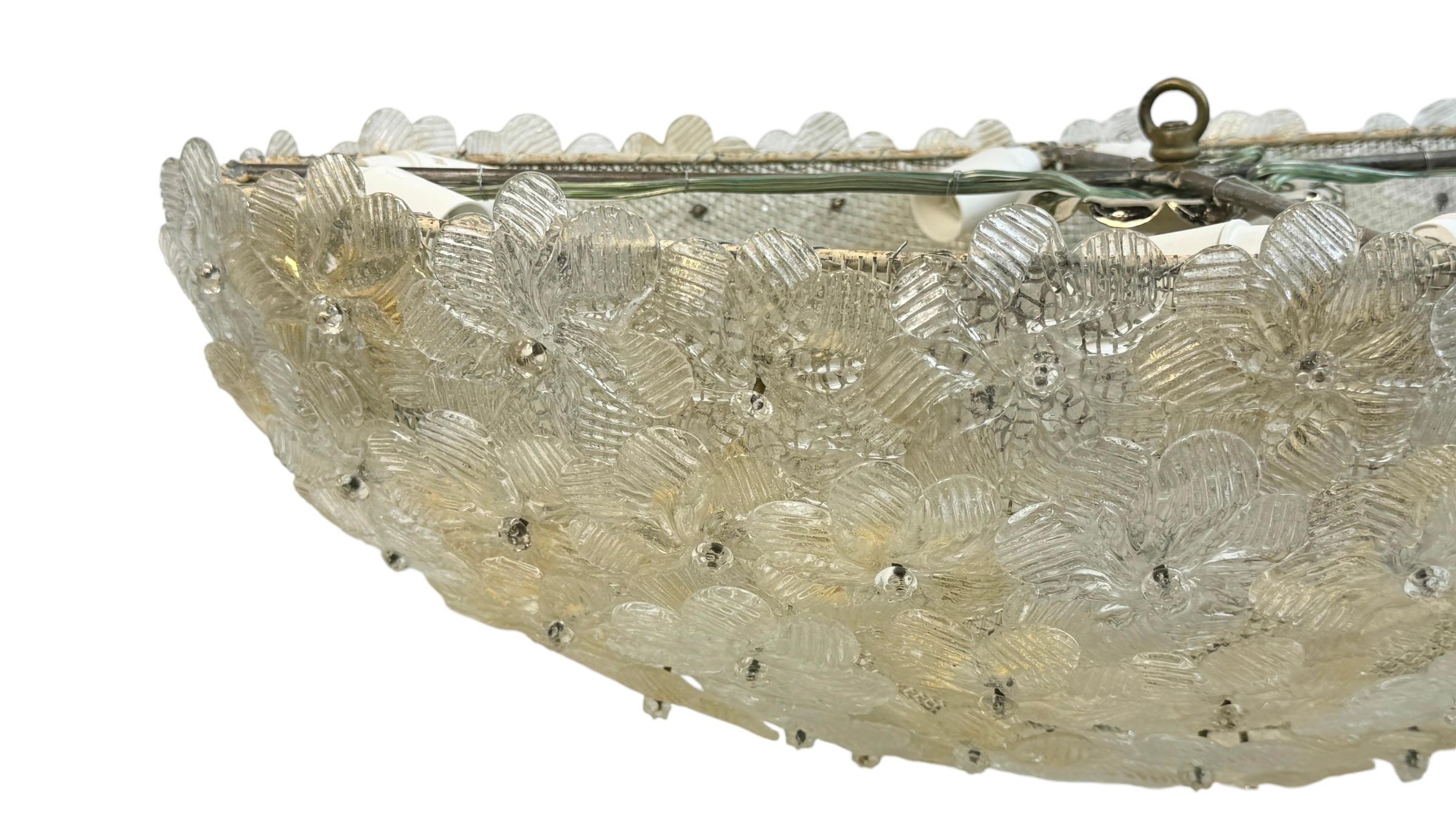 Monumental Oval Barovier Toso Flush Mount Murano Glass Gold Flowers Basket 1950s 8