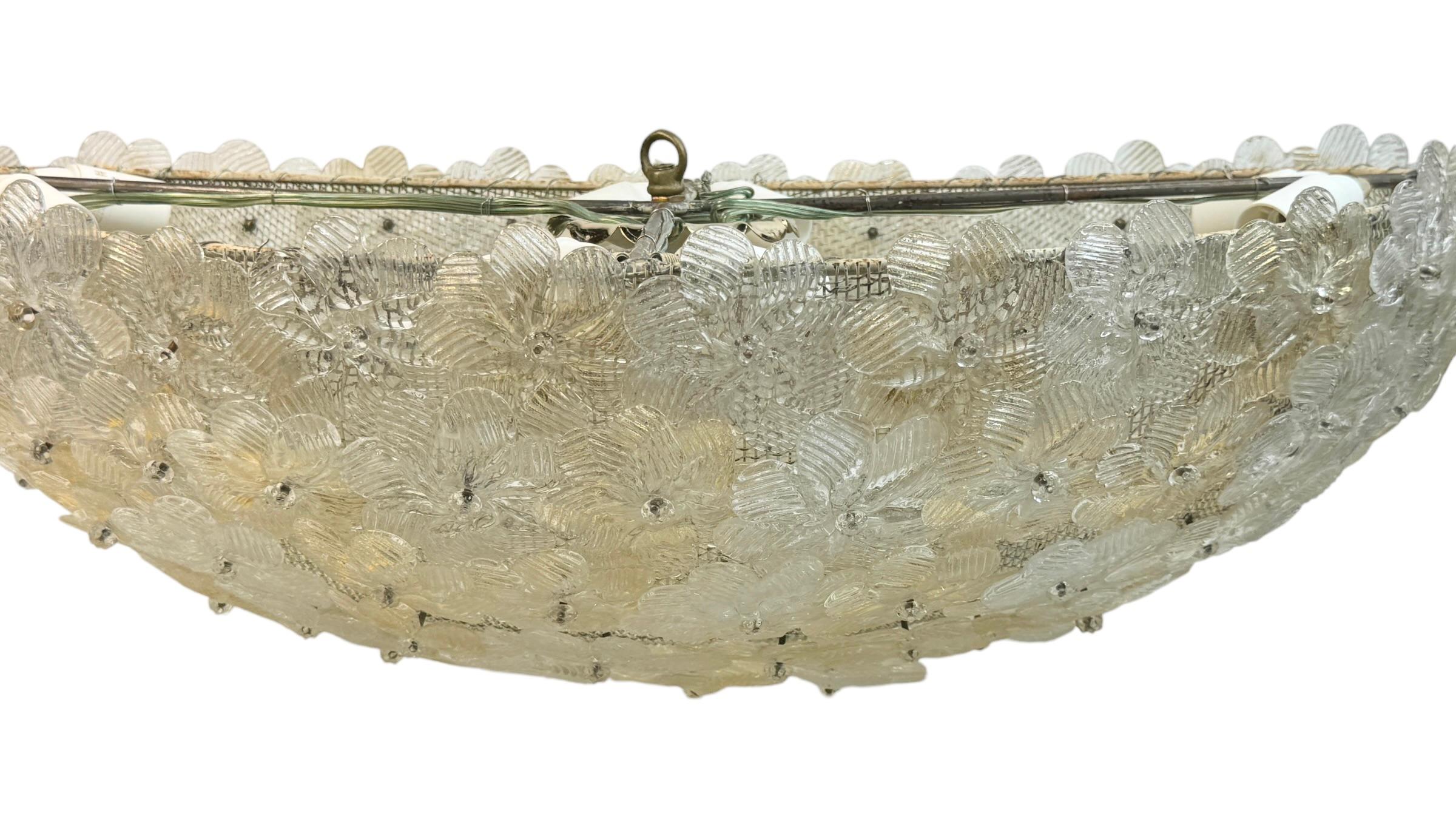 Monumental Oval Barovier Toso Flush Mount Murano Glass Gold Flowers Basket 1950s 9