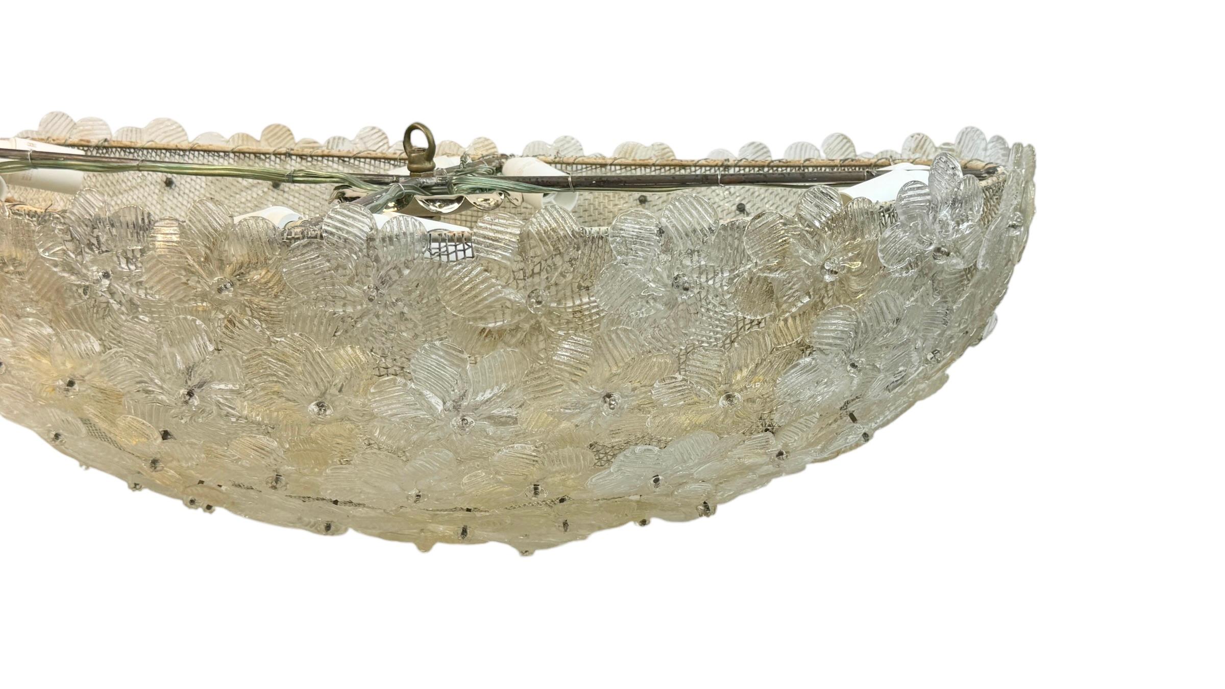 Monumental Oval Barovier Toso Flush Mount Murano Glass Gold Flowers Basket 1950s 10