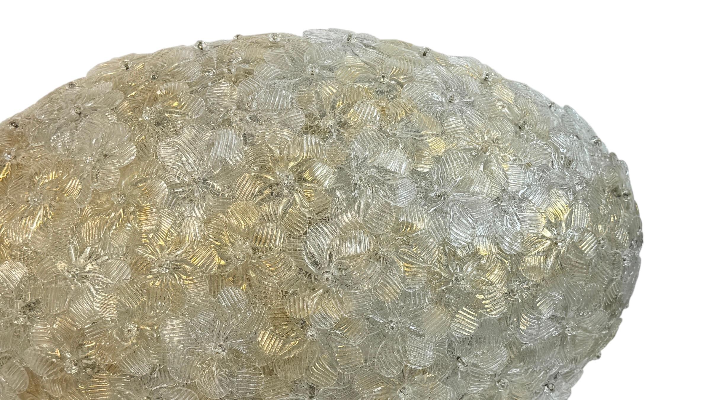 Mid-20th Century Monumental Oval Barovier Toso Flush Mount Murano Glass Gold Flowers Basket 1950s