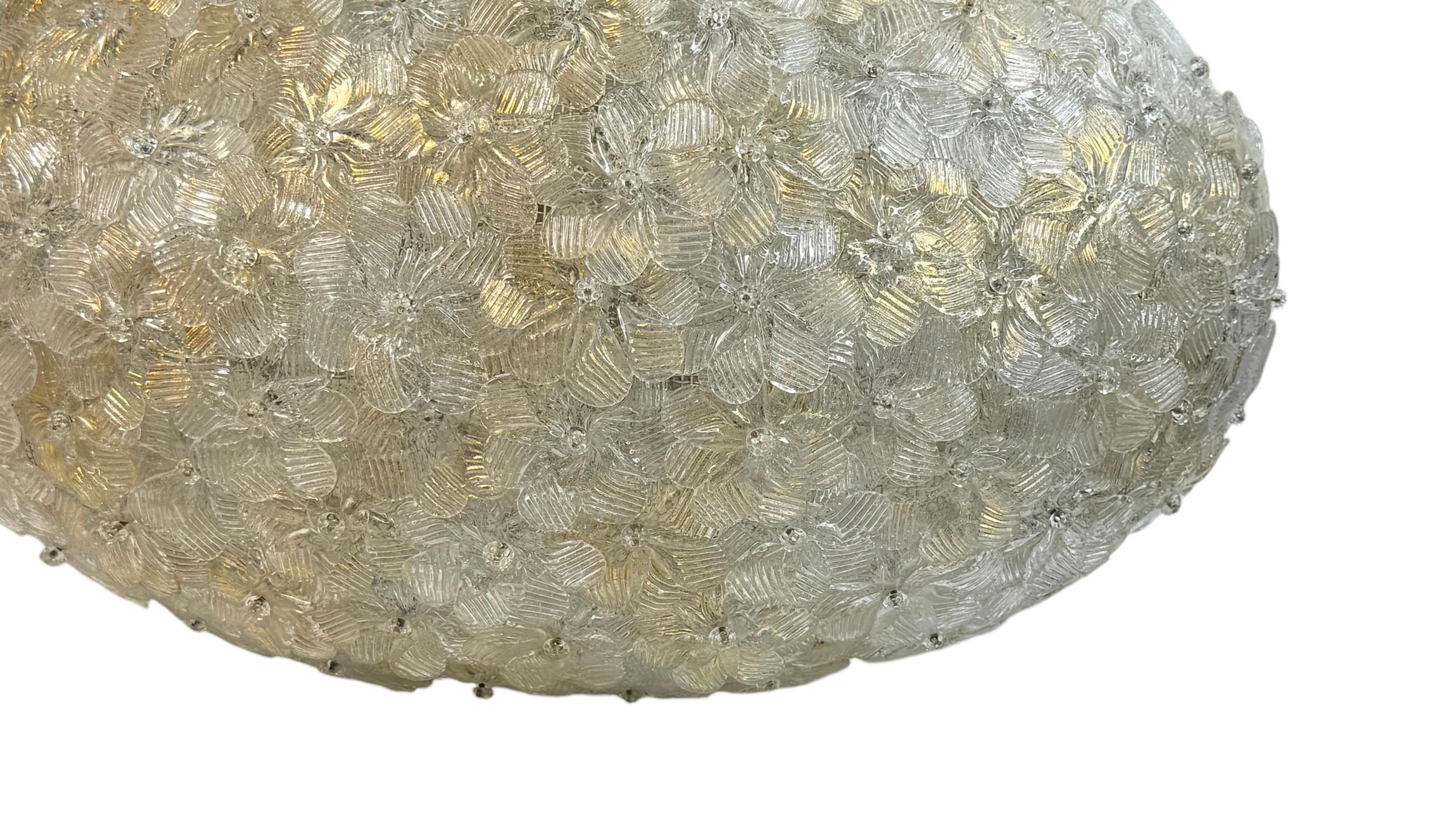 Metal Monumental Oval Barovier Toso Flush Mount Murano Glass Gold Flowers Basket 1950s