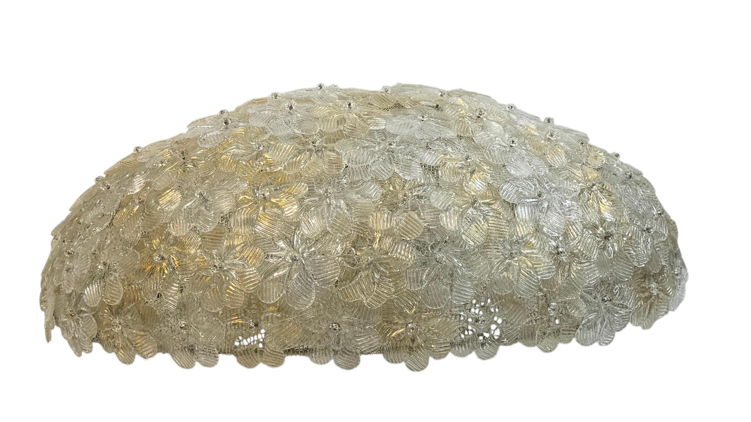 Monumental Oval Barovier Toso Flush Mount Murano Glass Gold Flowers Basket 1950s 1