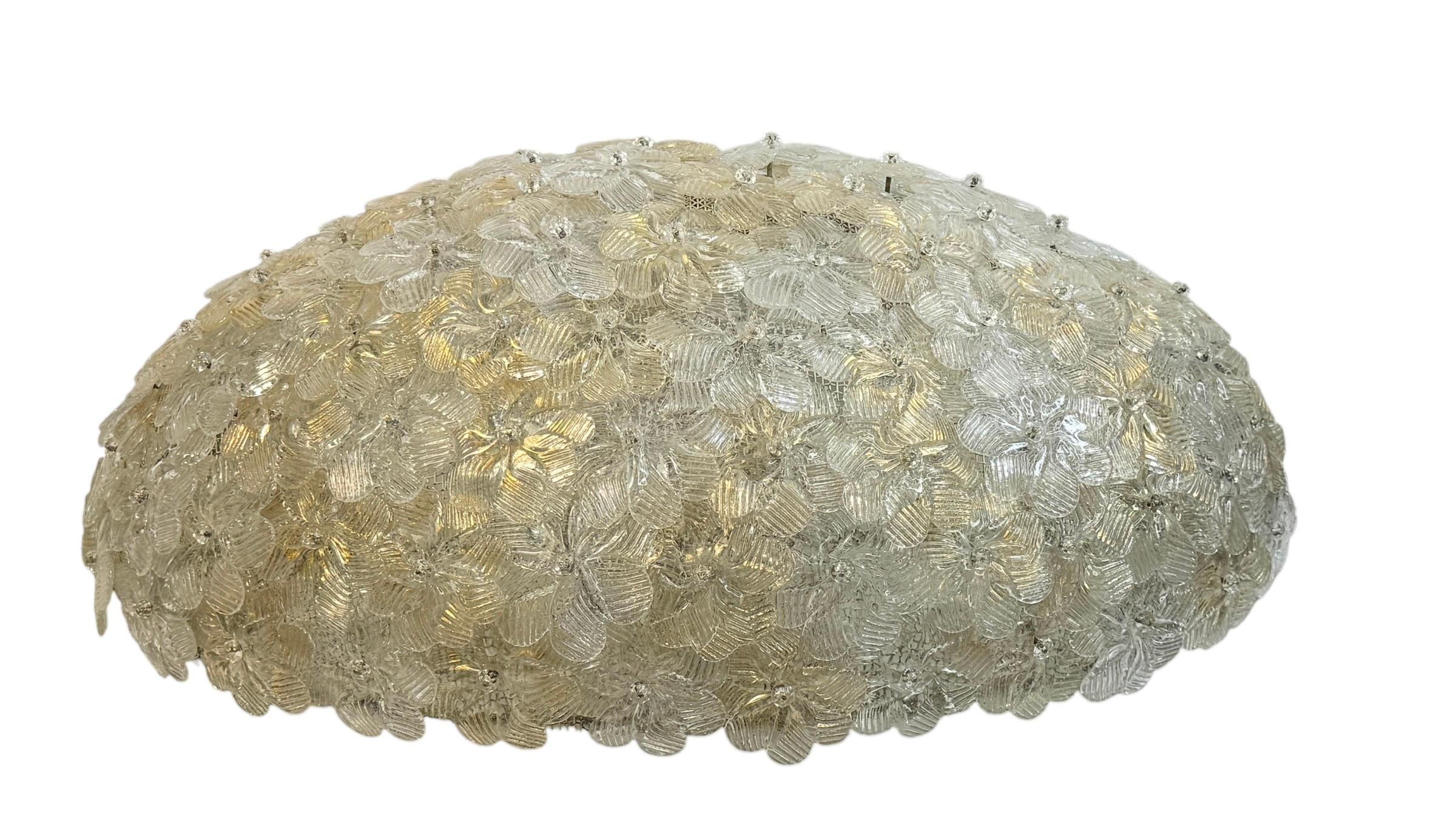 Monumental Oval Barovier Toso Flush Mount Murano Glass Gold Flowers Basket 1950s 2