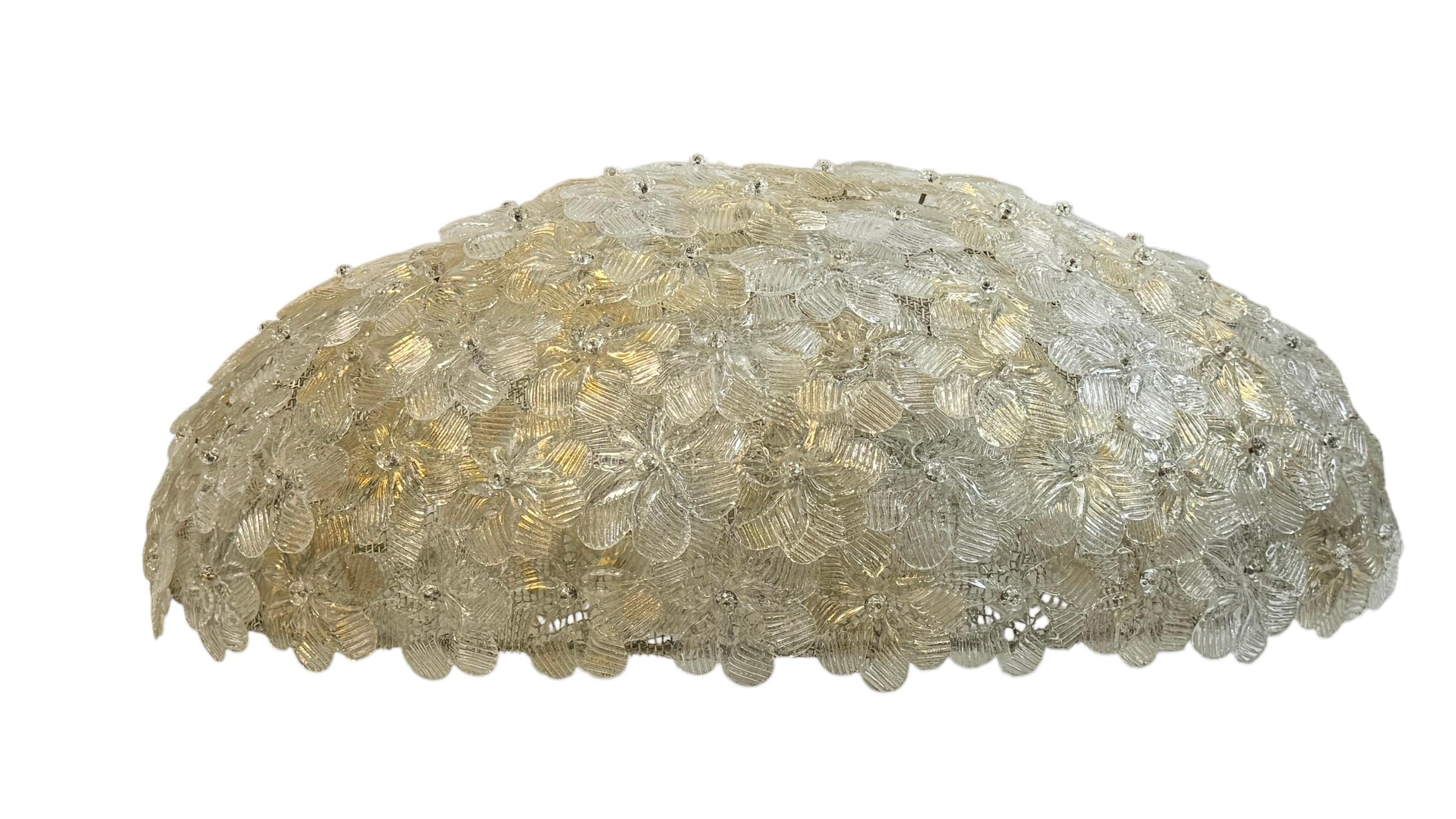 Monumental Oval Barovier Toso Flush Mount Murano Glass Gold Flowers Basket 1950s 3