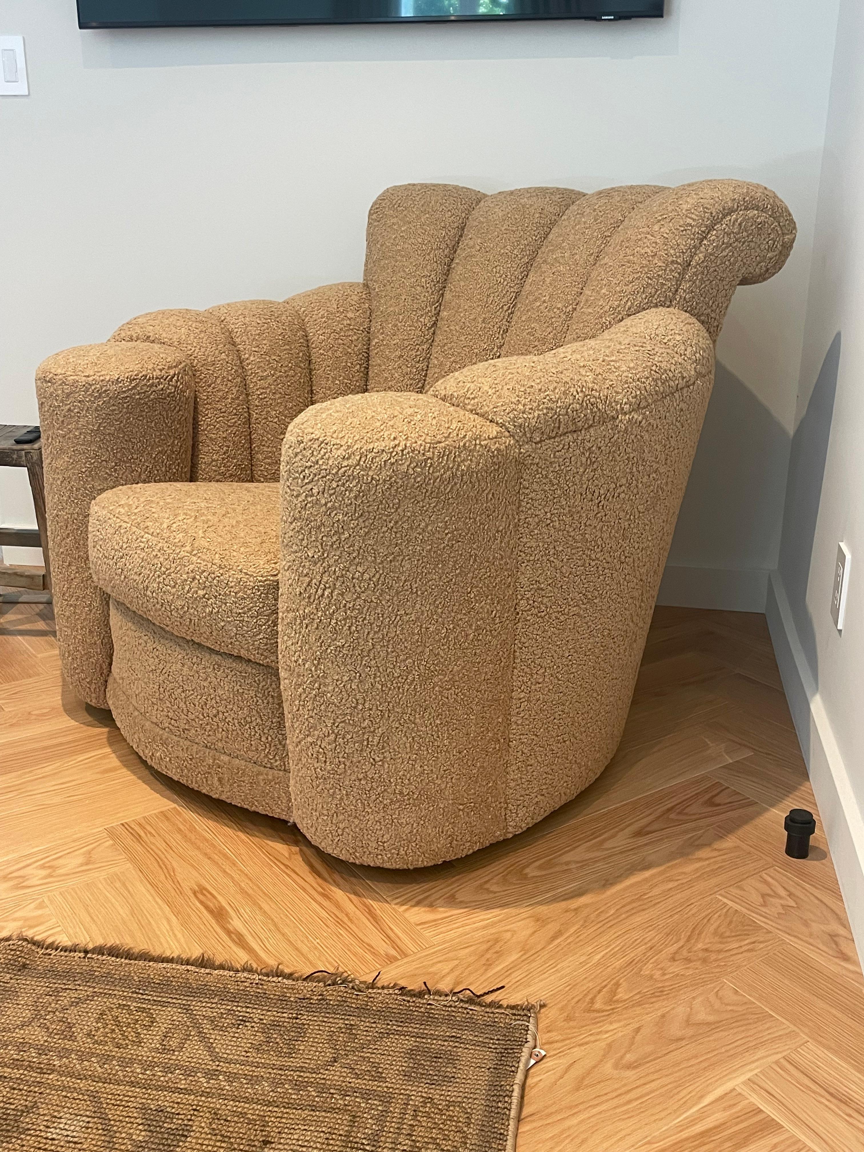 Art Deco Monumental Oversize 1920 Deco Club Chair in Toffee-toned Boucle For Sale
